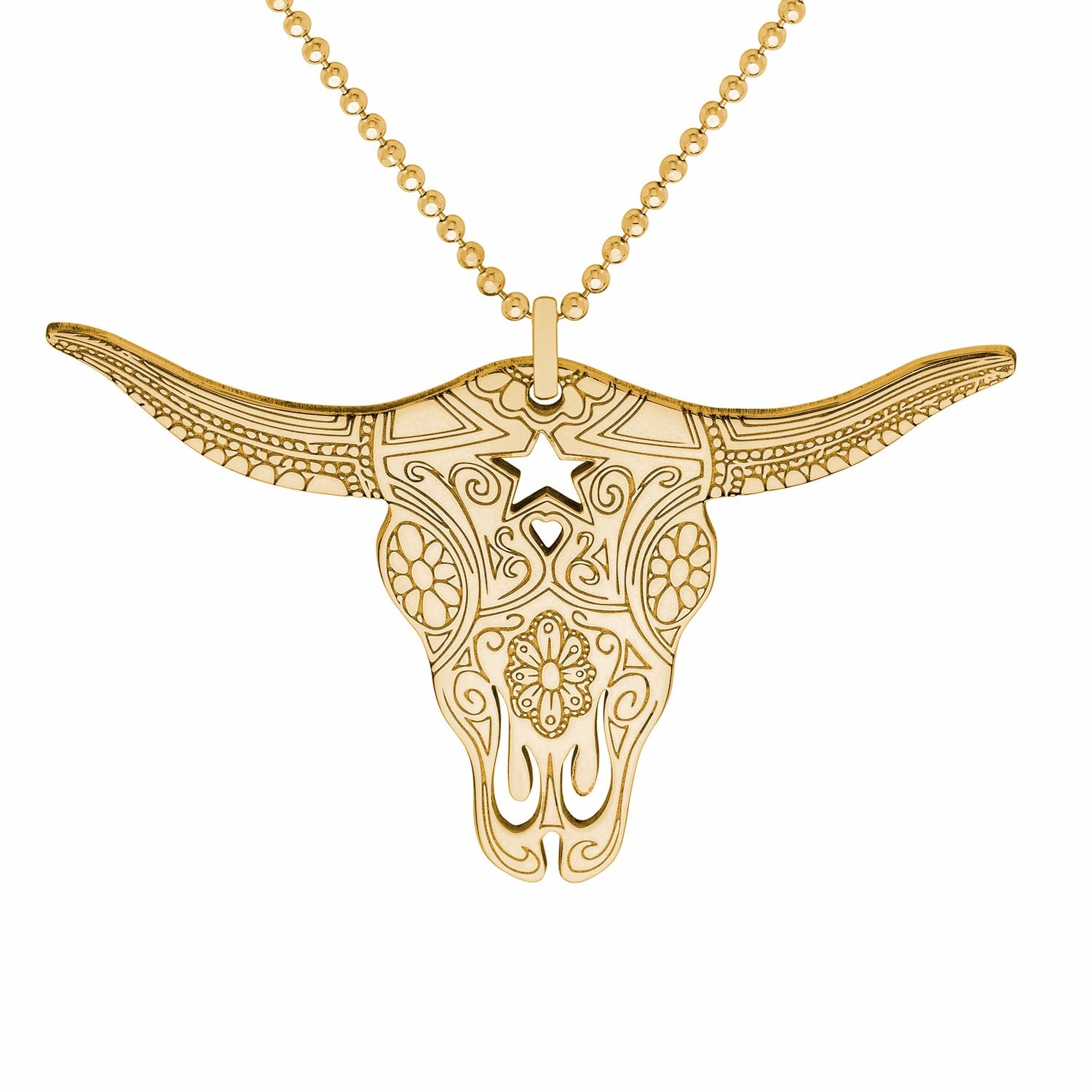 Gold Texas Longhorn Pendant Necklace CarterGore Wolf & Badger