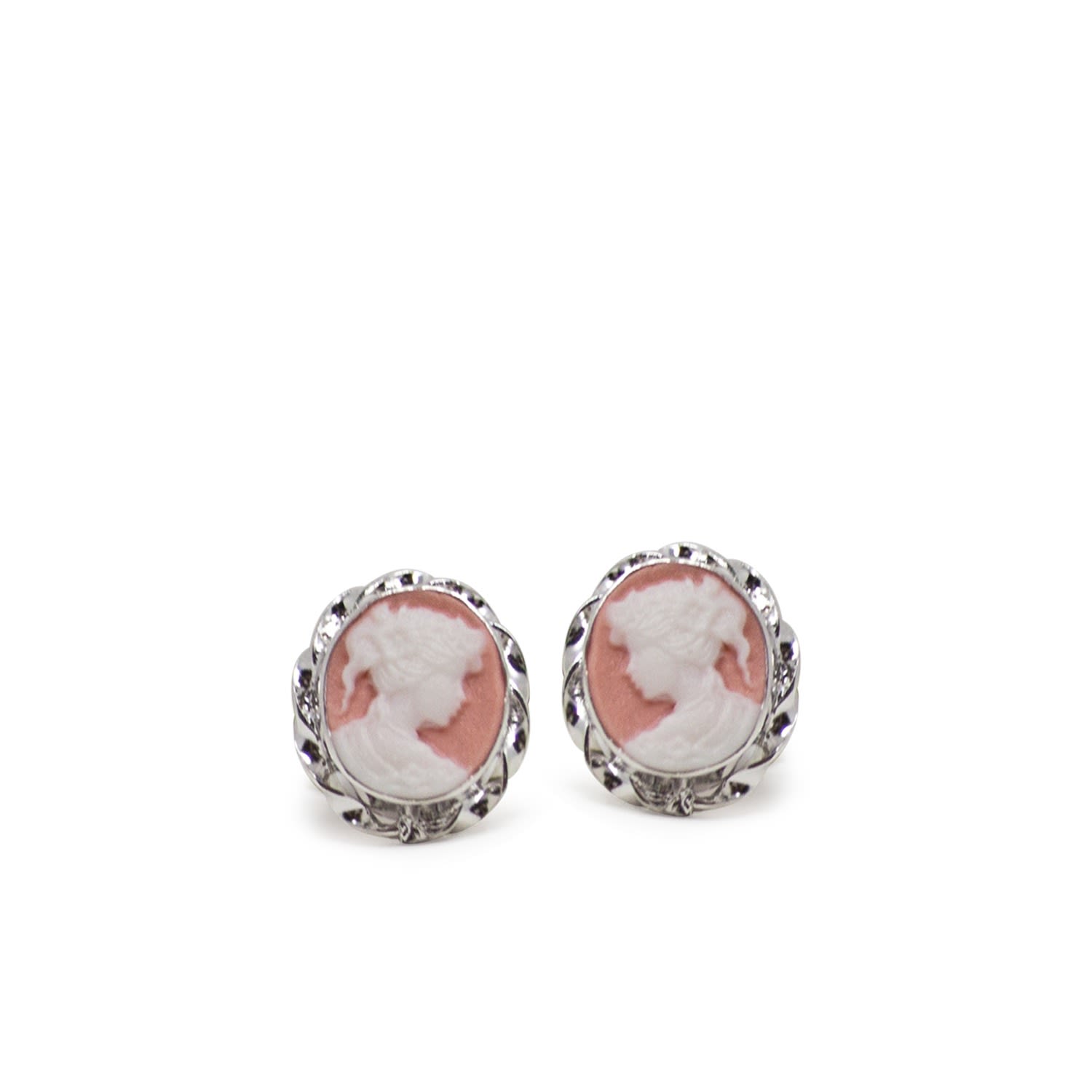 Vintouch Italy Women's Orange Pink Mini Cameo Stud Earrings In Orange