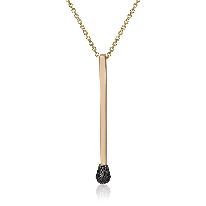 Cartography Men's Gold / Black Mattachine Society - Matchstick Necklace In 14k Solid Gold And Black Diamonds