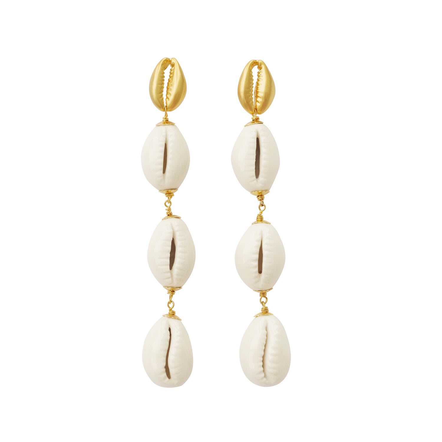 Poporcelain Women's Gold / White Porcelain Cowrie Shell Linear Earrings In Multi
