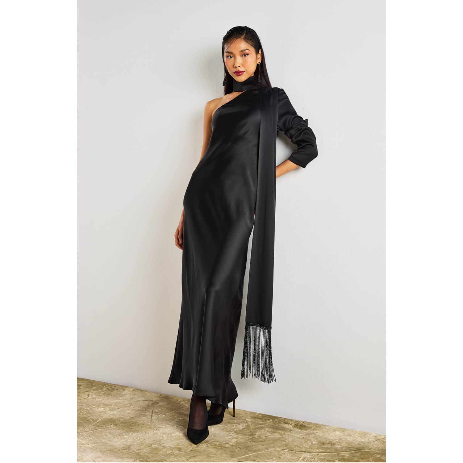 black a line mini dress One-Shoulder Printed Ruffles Asymmetrical Maxi Dress – IULOVER main image 0