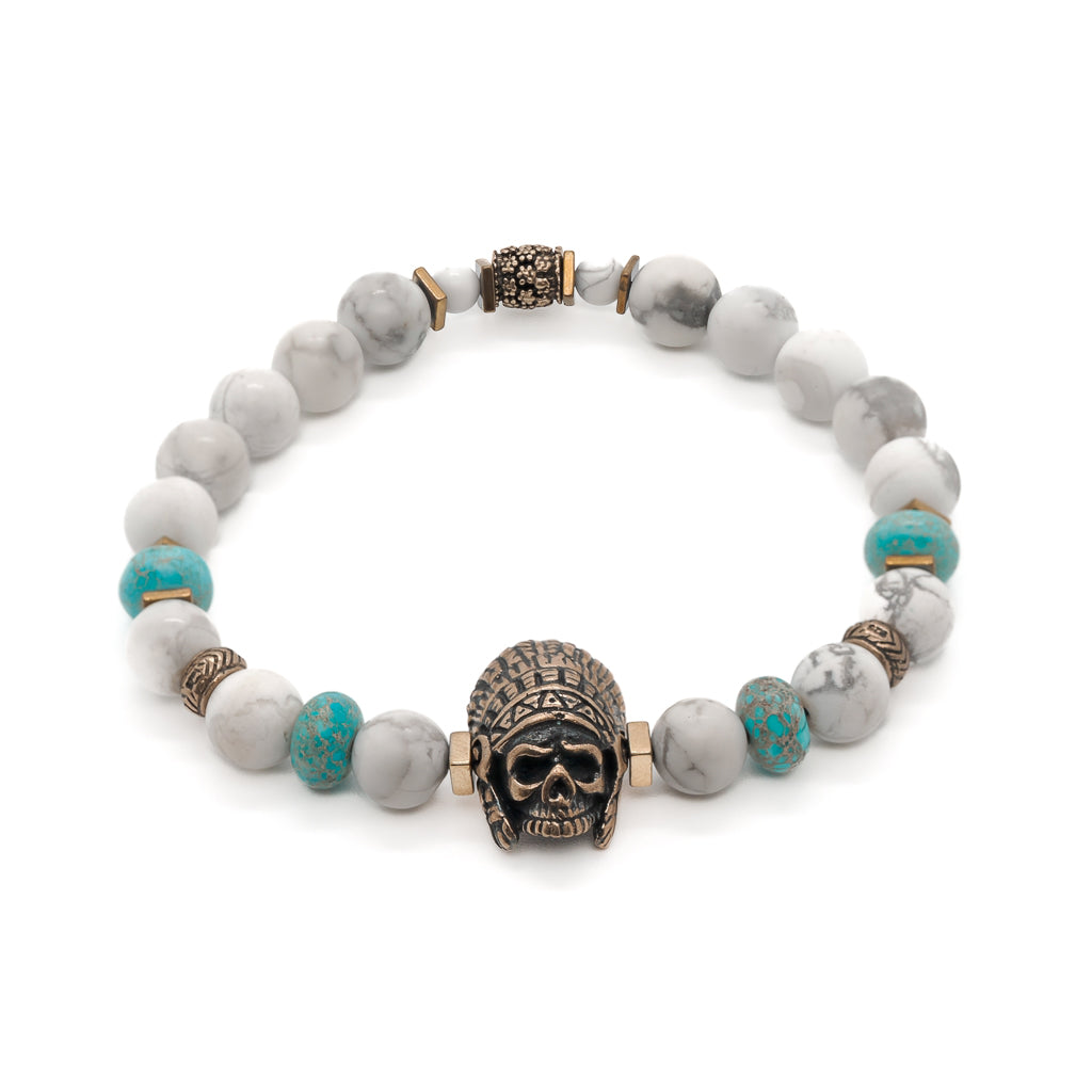 Men’s Gold / Blue / White Spiritual Beaded Indian Bracelet Ebru Jewelry