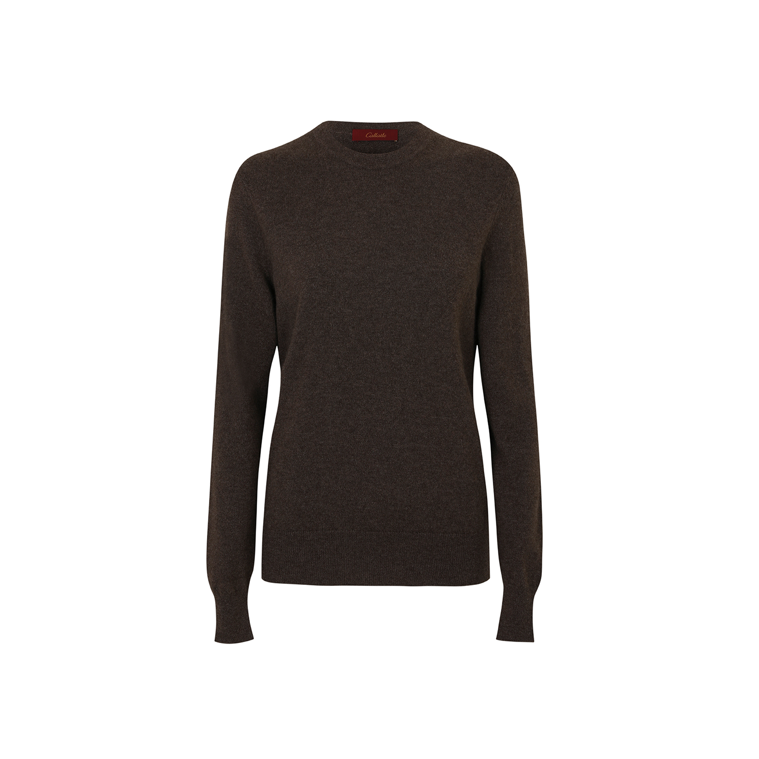 Crew-Neck Ribbed Cashmere Sweater-Brown, CALLAITE