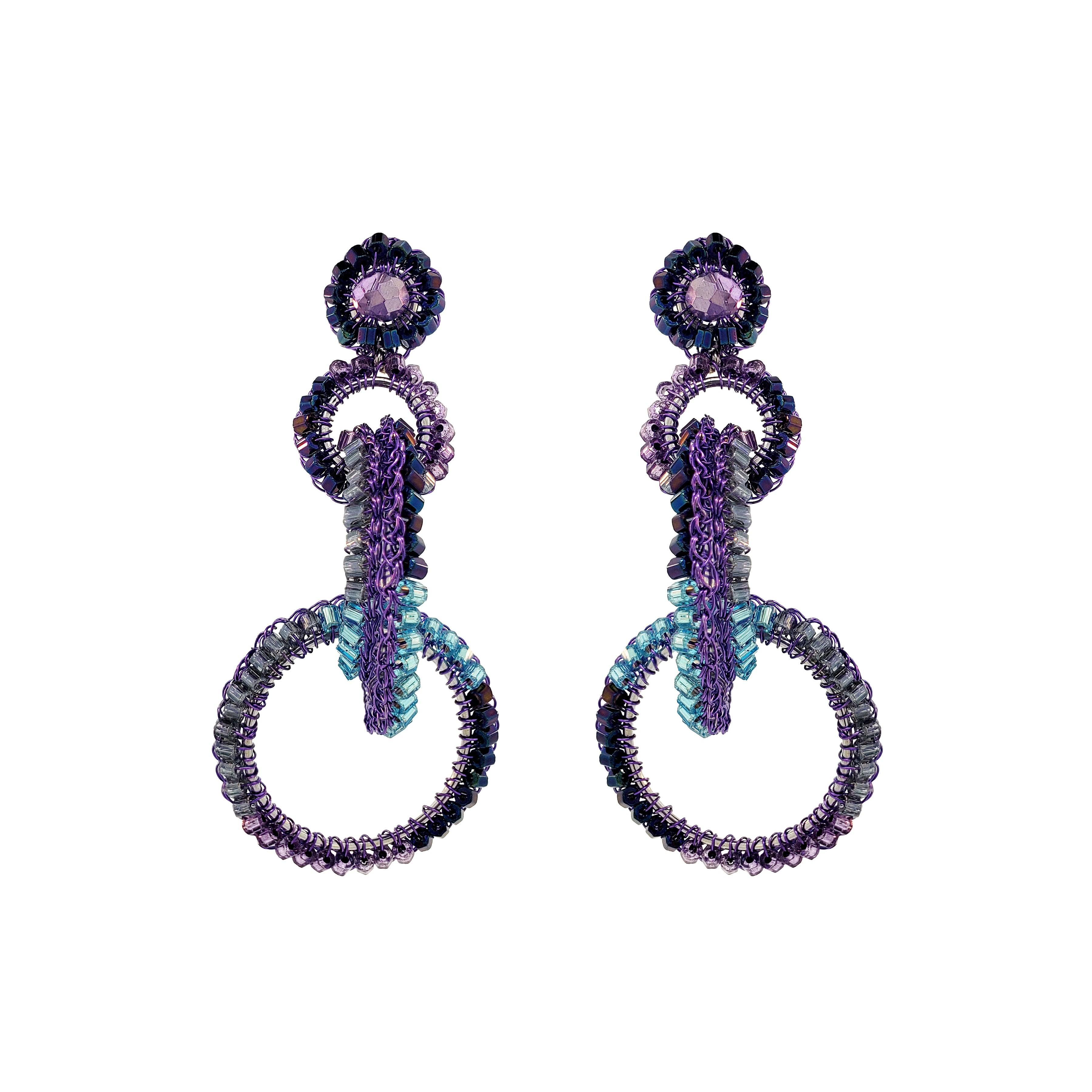 Lavish By Tricia Milaneze Women's Pink / Purple / Blue Neon Purple Mix Grace Handmade Crochet Earrings