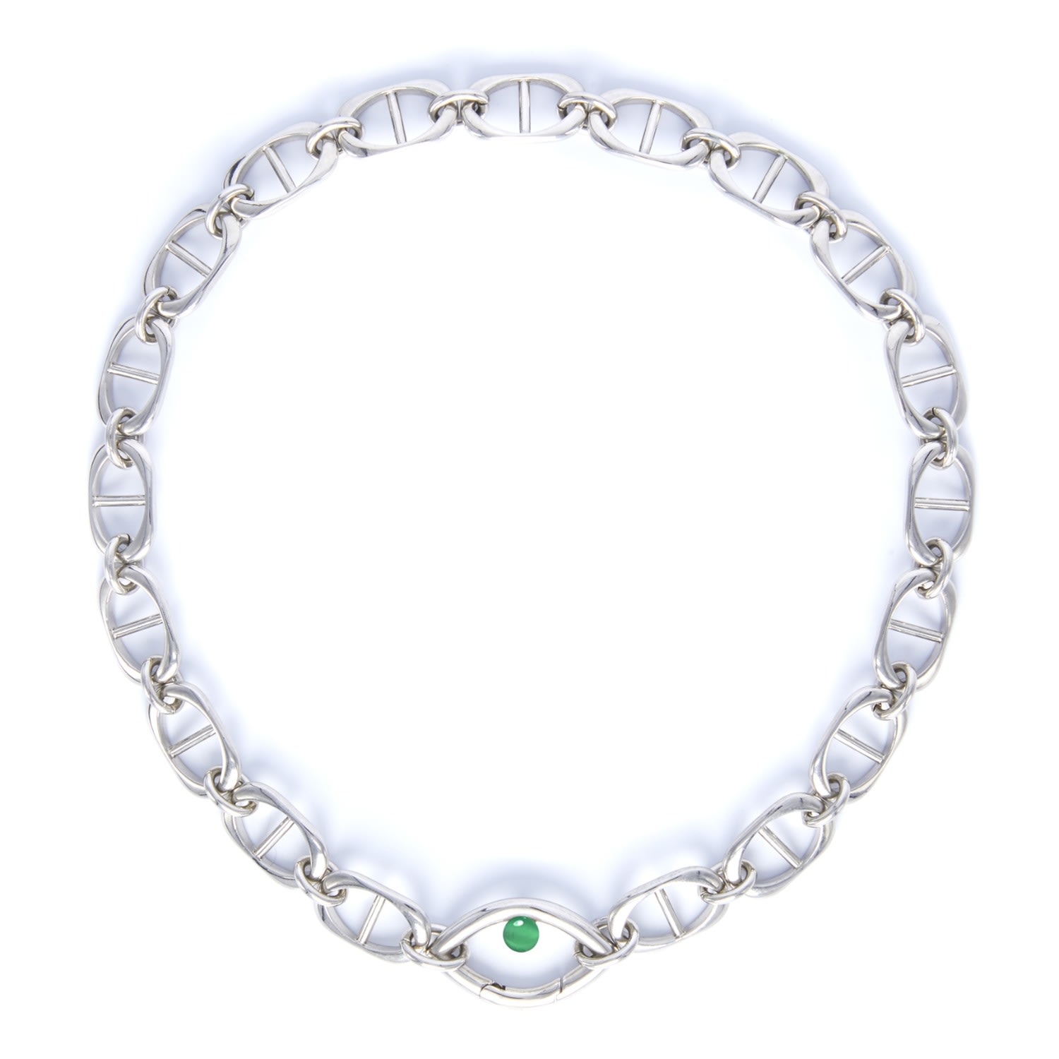 Women’s Chunky Silver Chain Eye Necklace Green Onyx Capsule Eleven