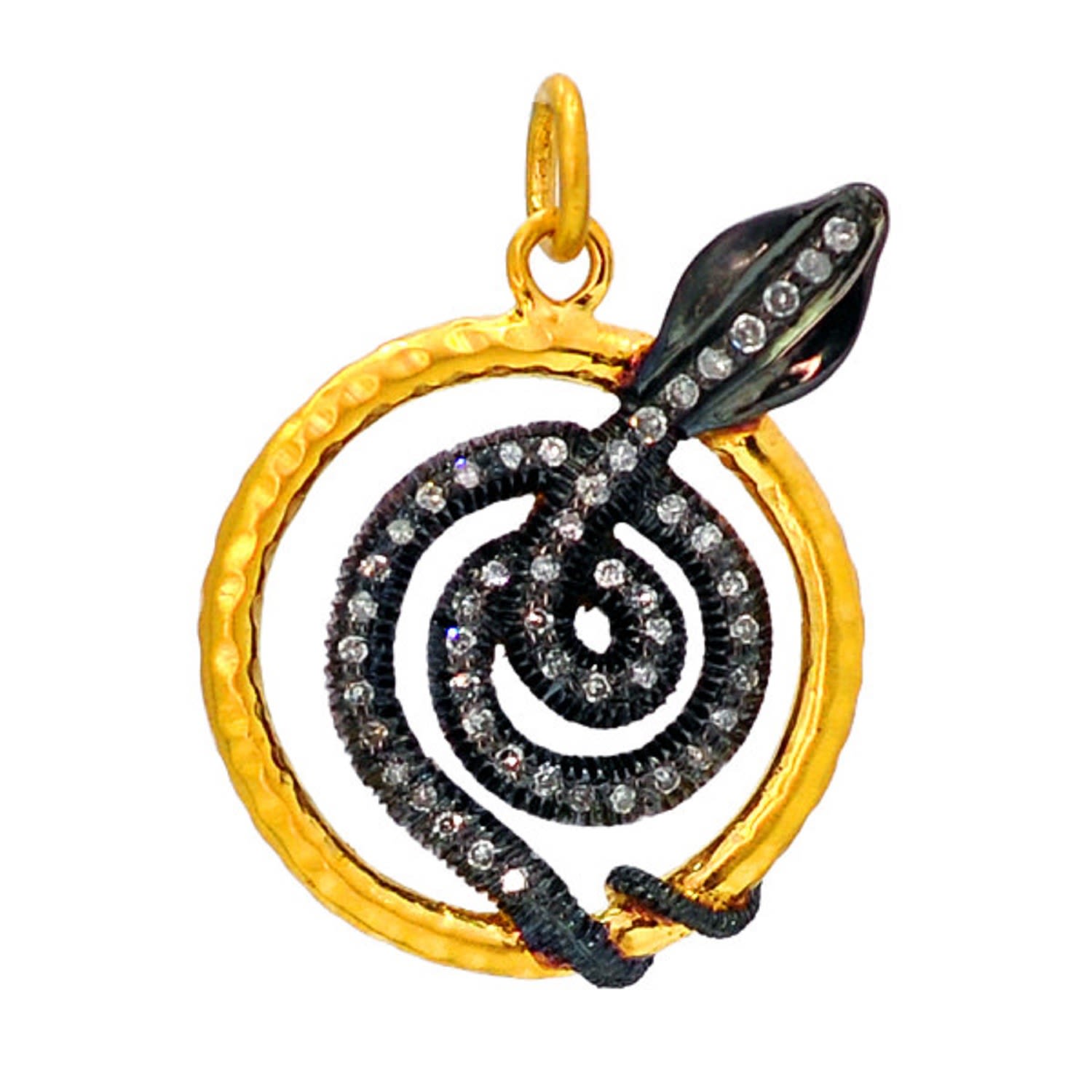 Women’s Black / Gold / Silver Diamond 14K Gold 925 Sterling Silver Snake Design Pendant Jewelry Artisan