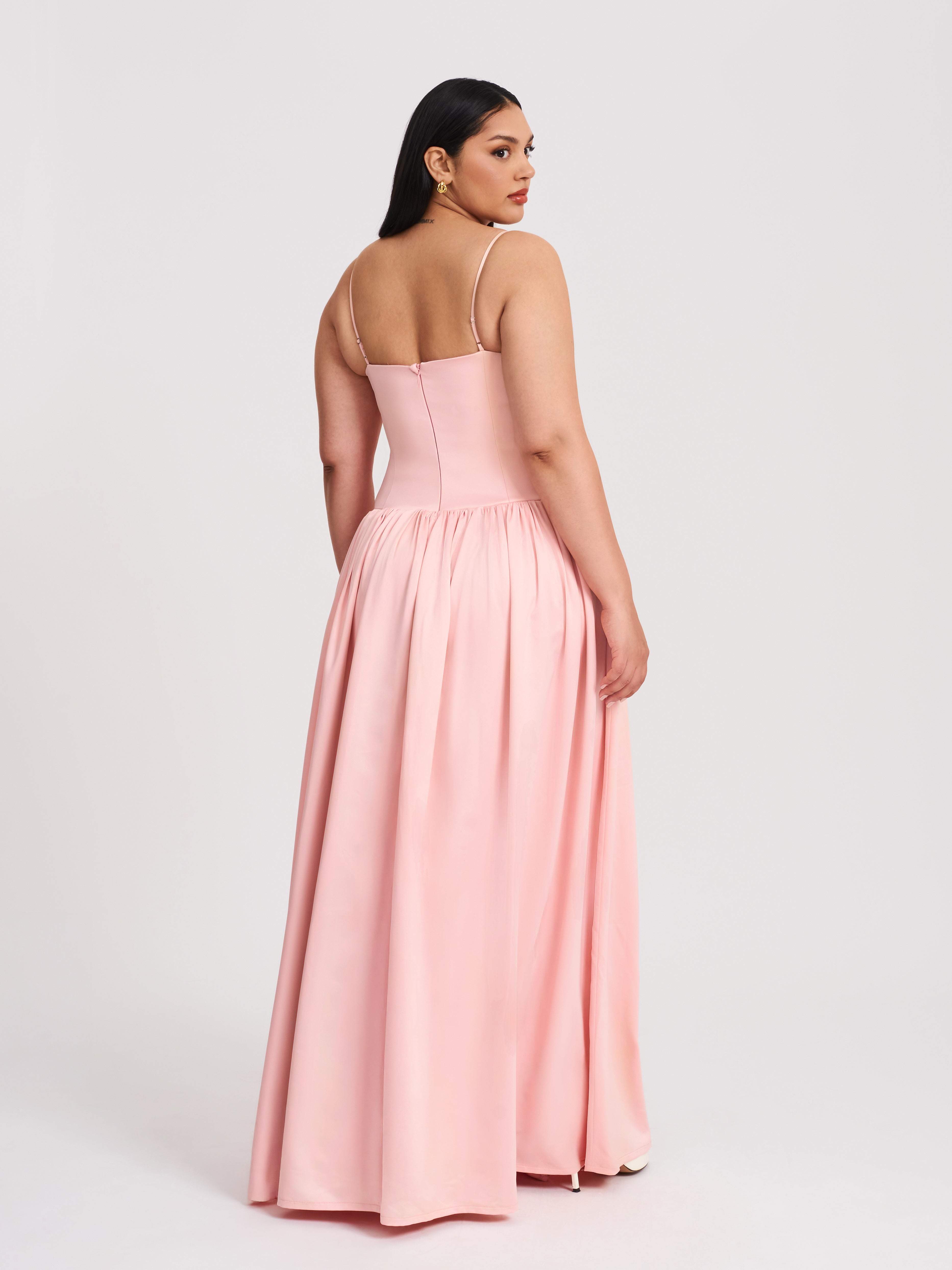 Najwa Baby Pink Ruched Breast Drop Waist Maxi Dress | Miss