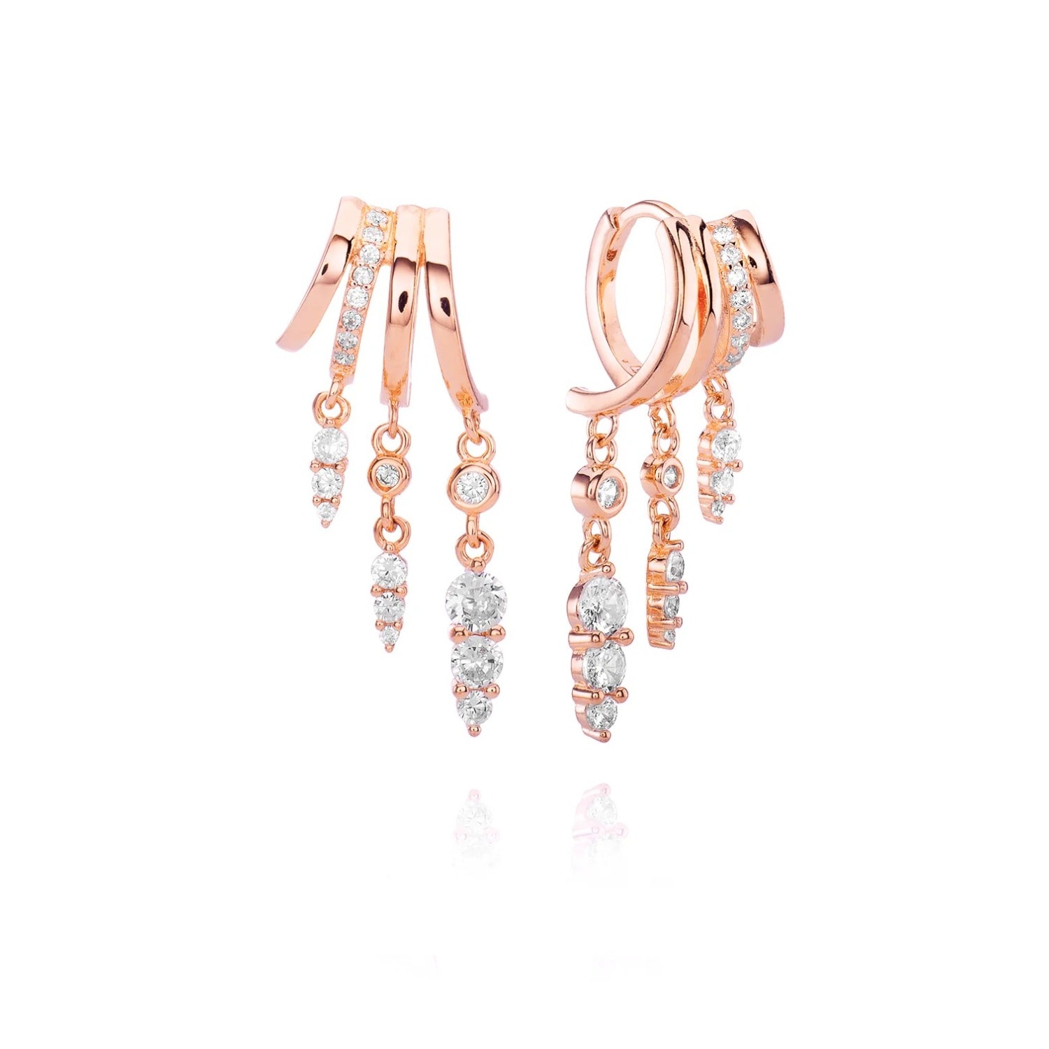 Aaria London Women's Cleo Stacked Multi Hoop Huggie Illusion Earrings Rose Gold