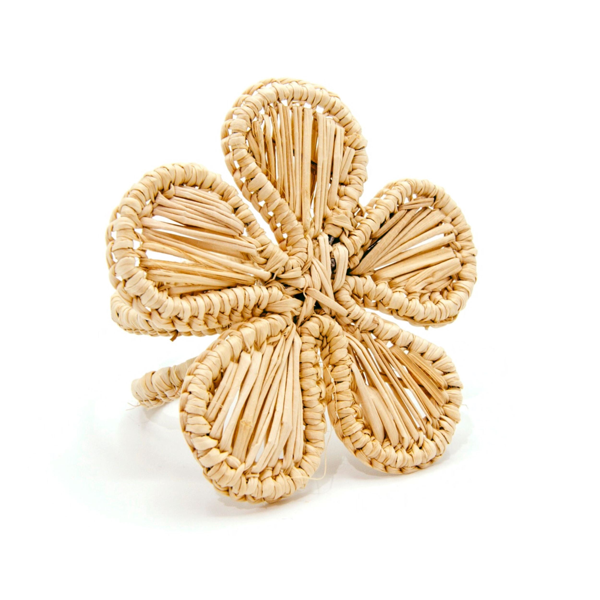 Neutrals Set X 4 Woven Natural Iraca Straw Flower Napkin Rings Washein