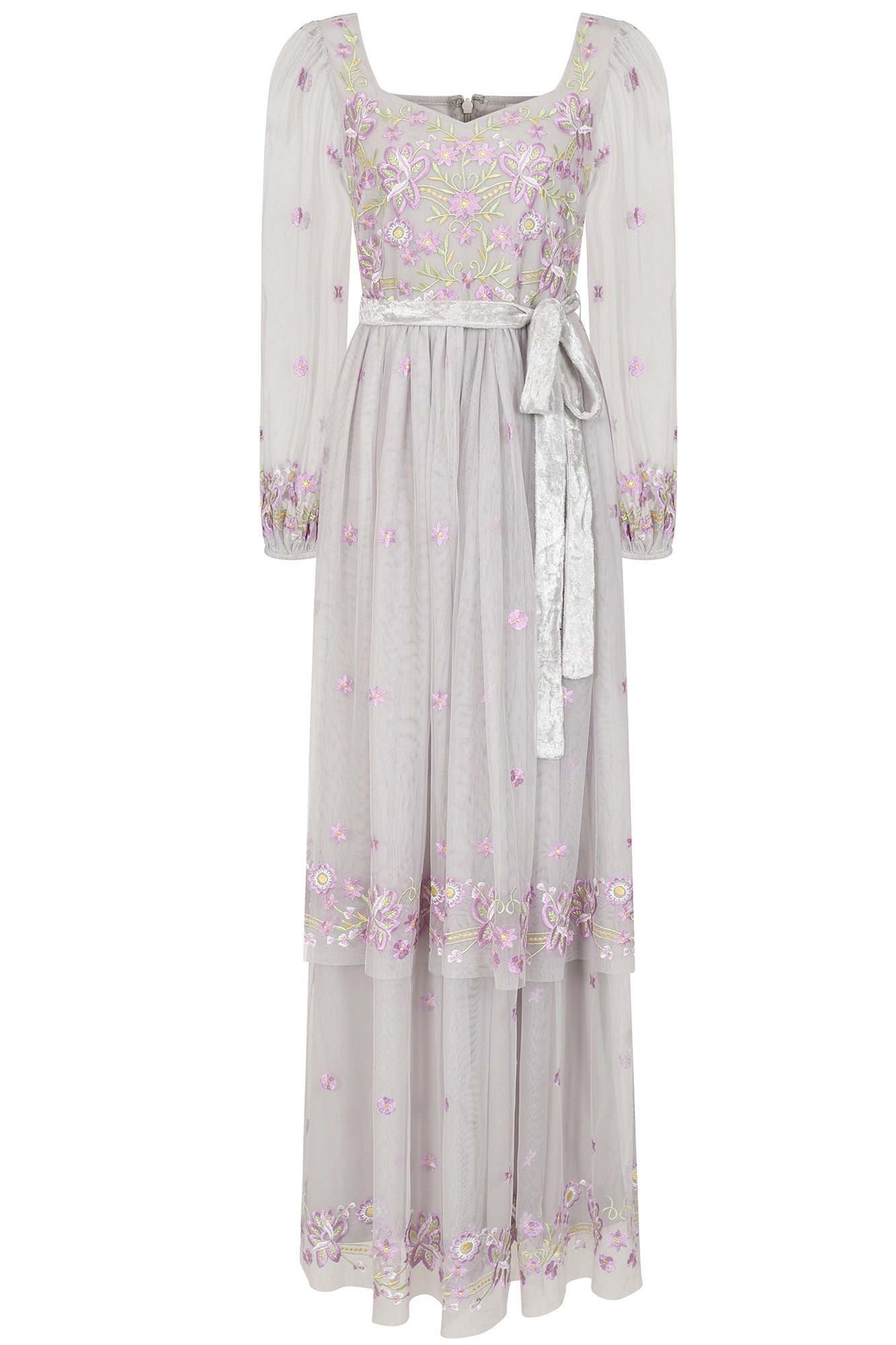 women's mayuri floral embroidered maxi dress - grey xxs frock and frill