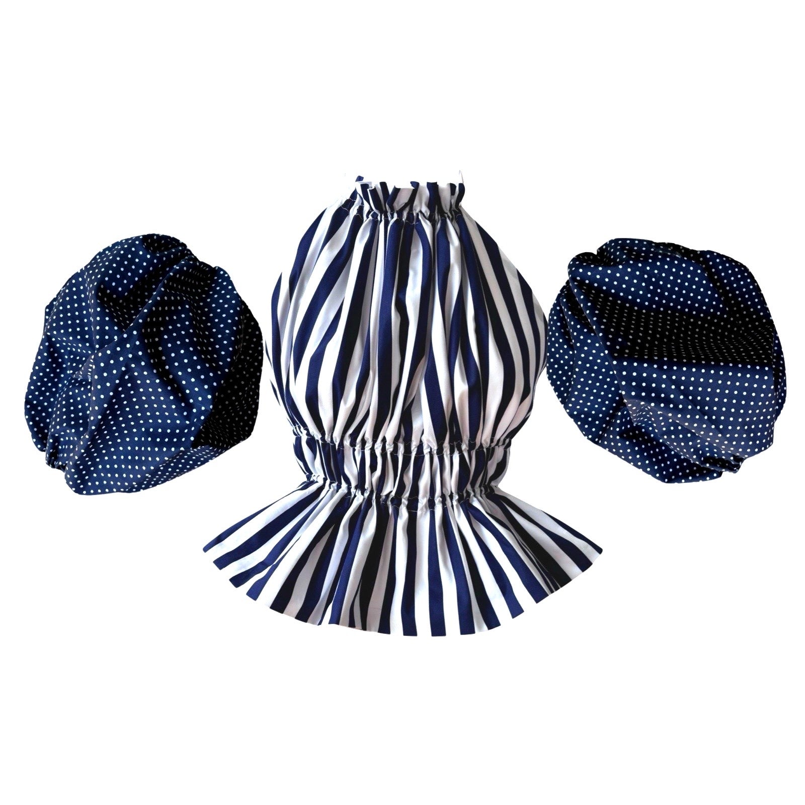 London Atelier Byproduct Women's Blue / White Navy White Striped Halter Top With Balloon Sleeves In Blue/white