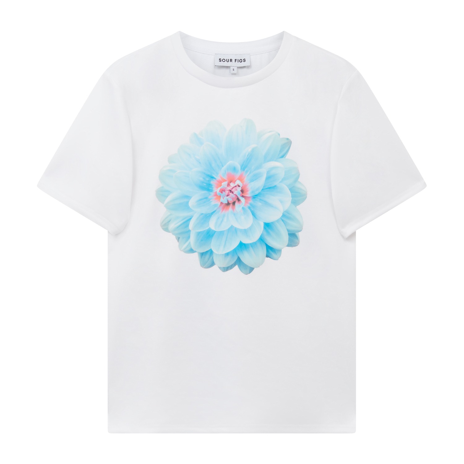 Sour Figs Women's Blue / White Blue Dahlia Bloom Print T-shirt In White In Multi
