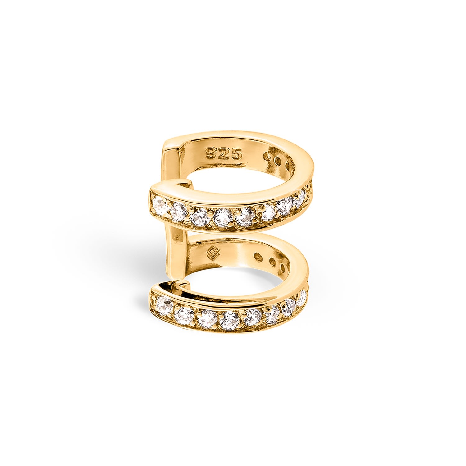 Sally Skoufis Women's White / Gold Edge Duo Ear Cuff With Man Made Cz Diamond Stimulant In Sterling Silver & 18k G In Multi