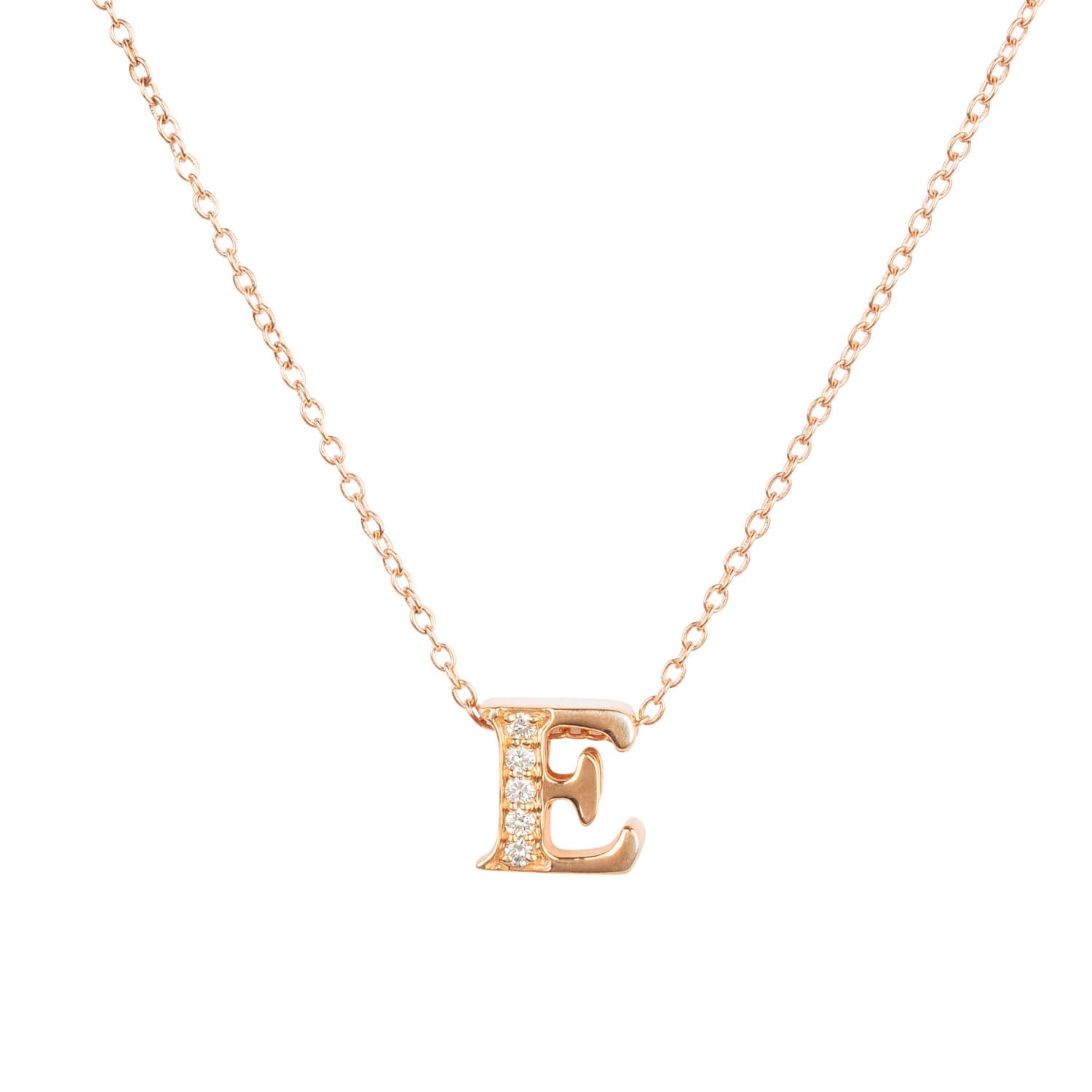 Diamond Initial Letter Pendant Necklace Rose Gold E Latelita Wolf Badger