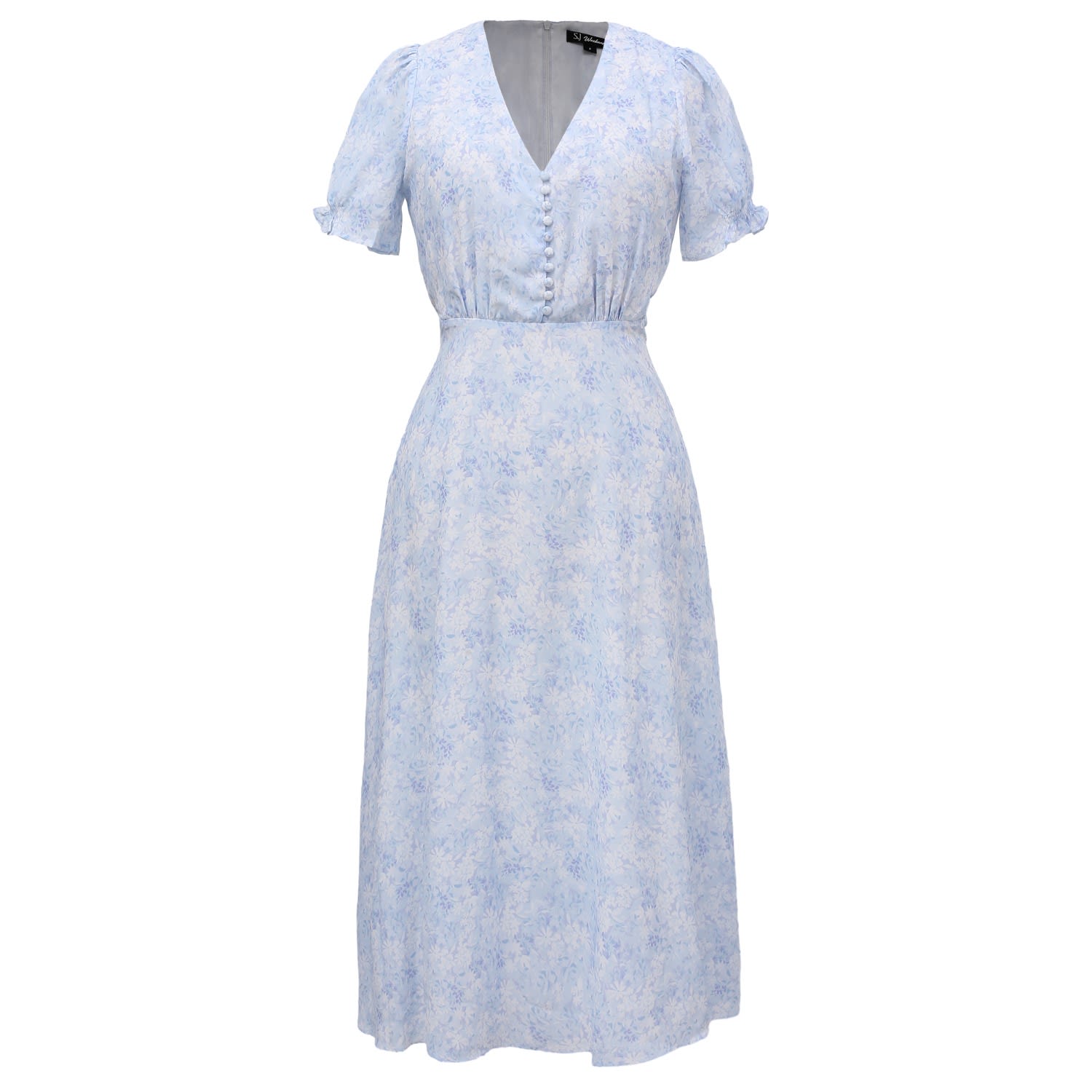 Smart And Joy Women's Flared Empire Dress With Liberty Print - Light Blue In Blue