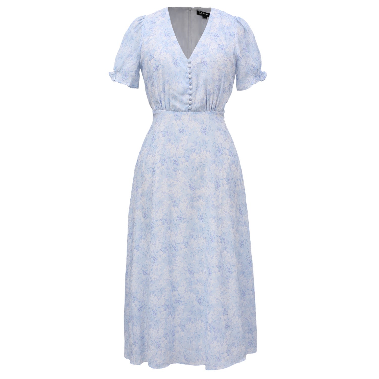 Women’s Flared Empire Dress With Liberty Print - Light Blue Medium Smart and Joy