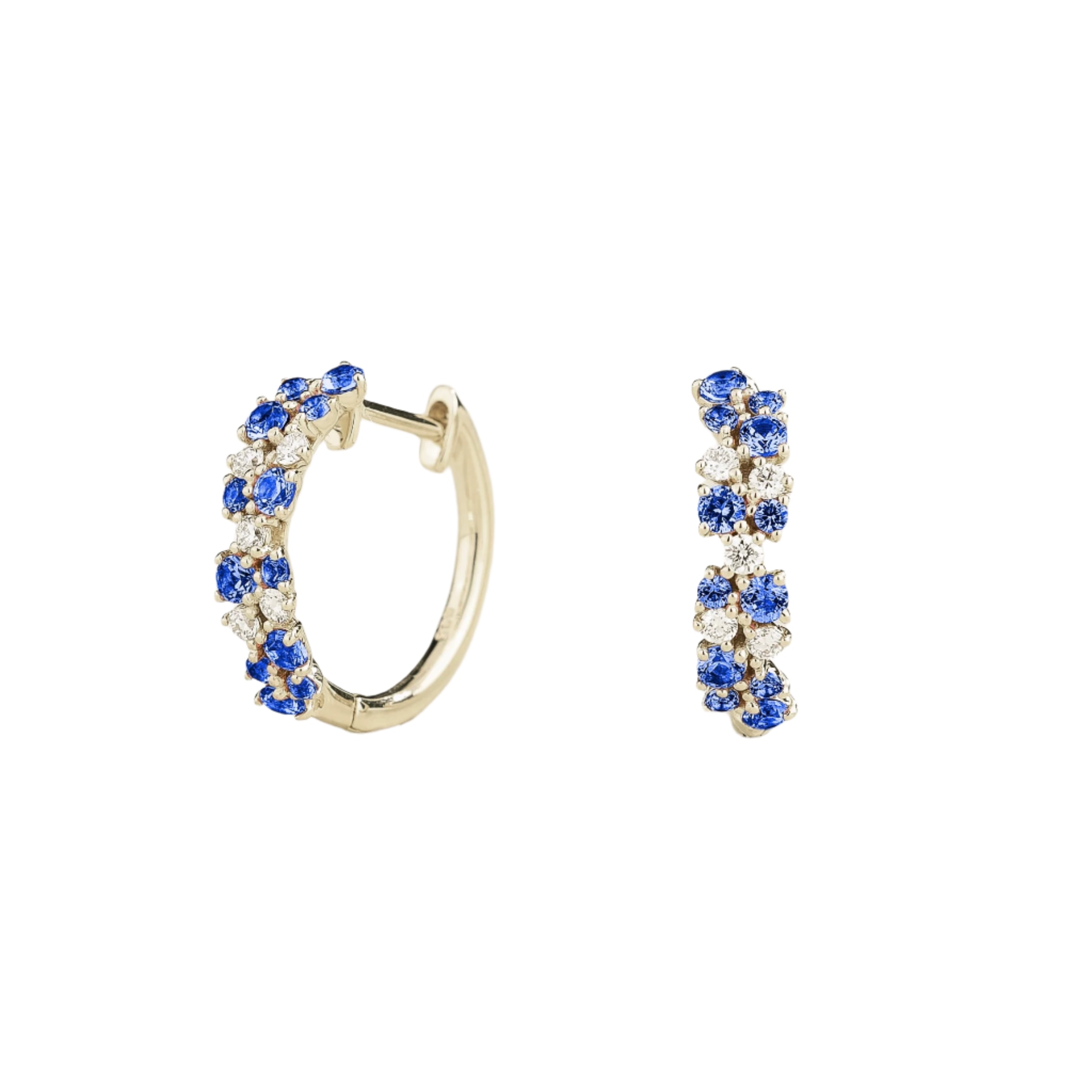 Juvetti Women's White / Silver / Blue Starry White Gold Huggie Earrings Set With Blue Sapphire & Diamond