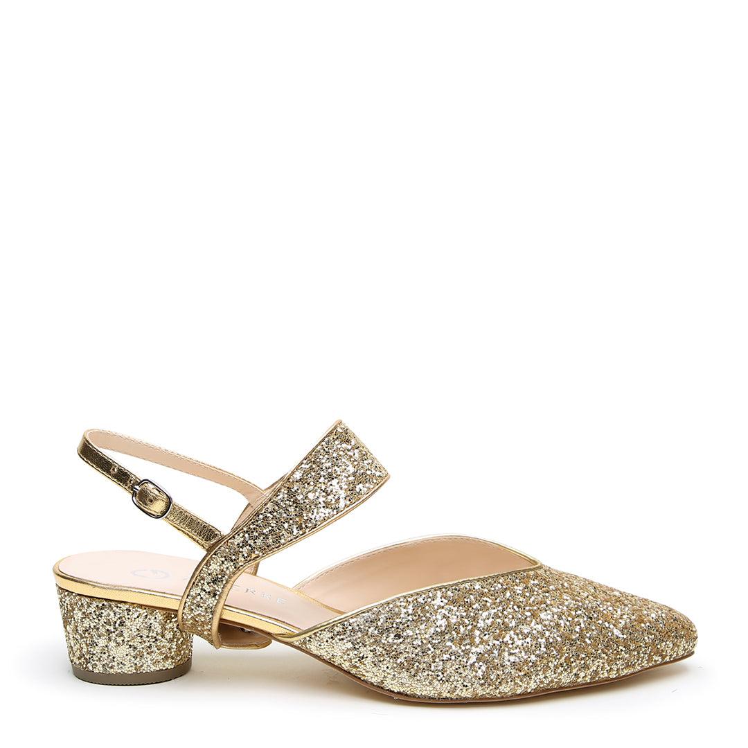 Alterre Women's Gold Gatsby Glitter V Slide + Elsie Strap