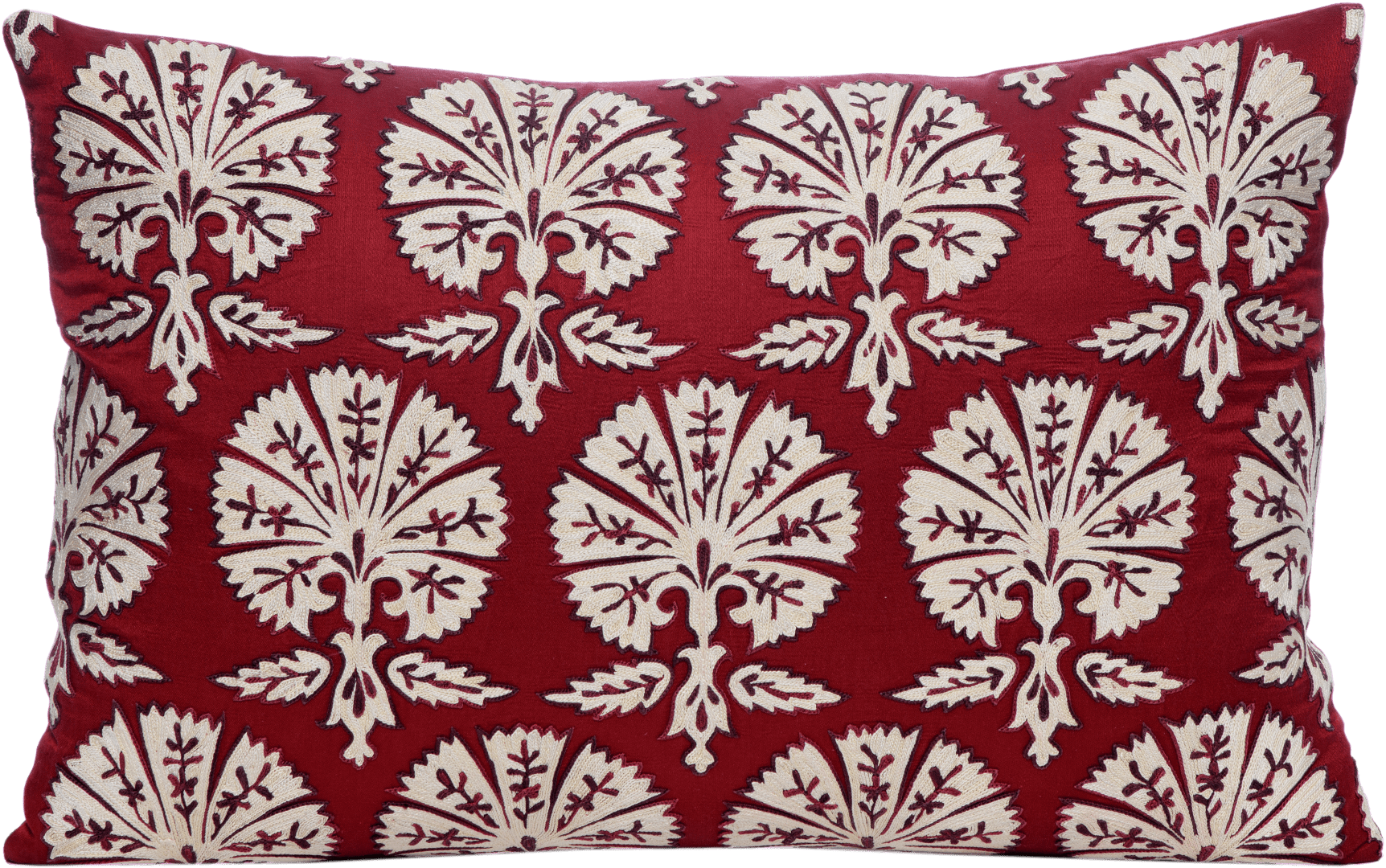 Hand-Embroidered Silk Cushion - Carnations On Red Rectangle One Size Anor Living