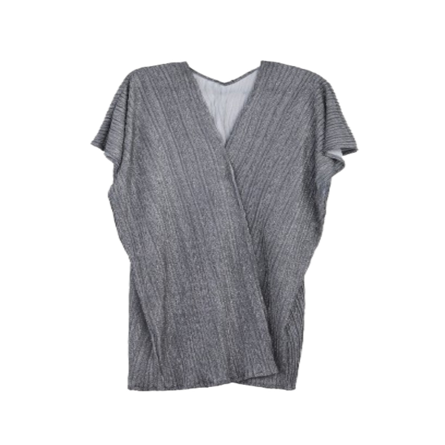 Women&rsquo;s Grey Pleated Metallic Kimono | One Size | Saachi