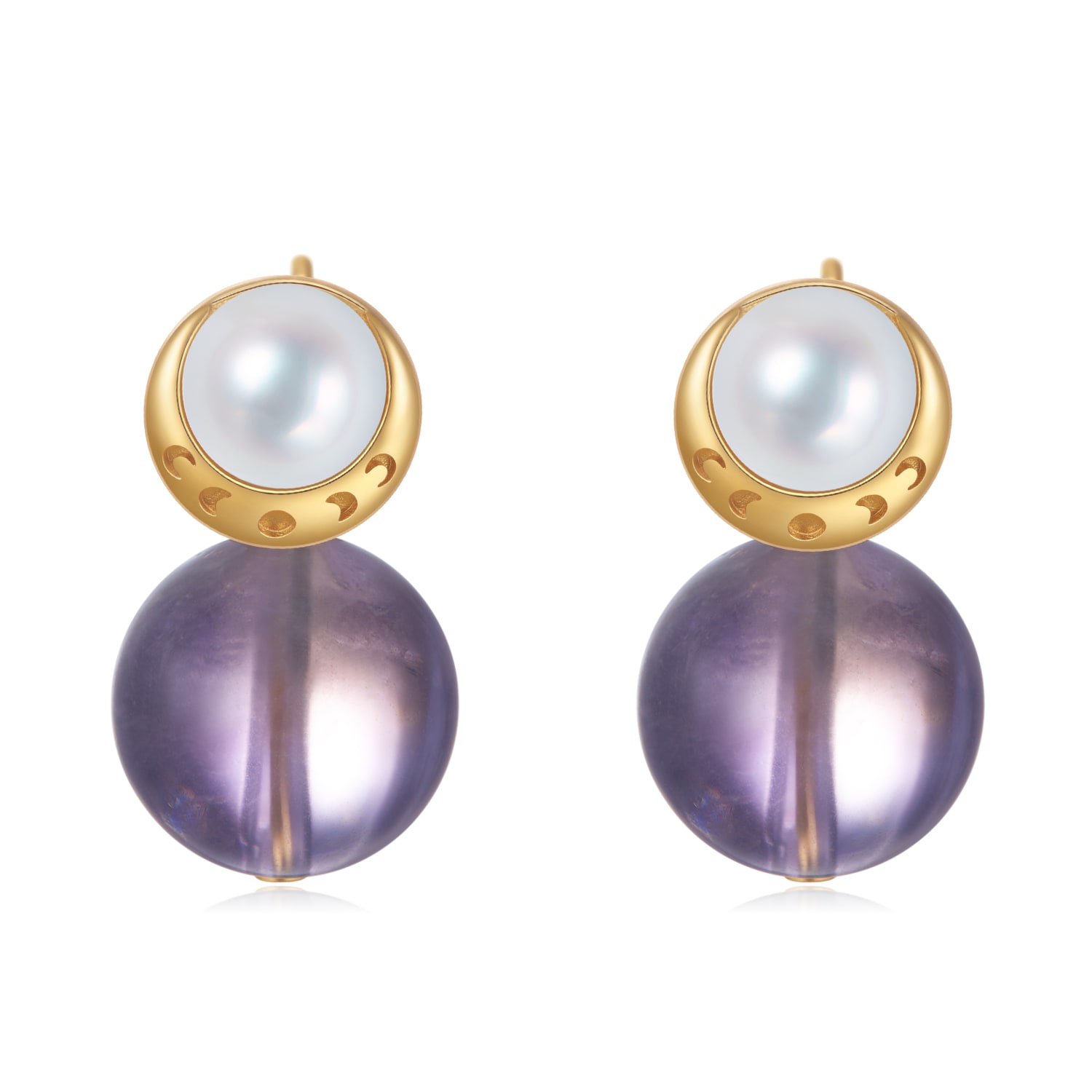 Aurozia Women's Purple Starry Moon Lunar Phase Amethyst Pearl & Moon Crystal Stud Earrings