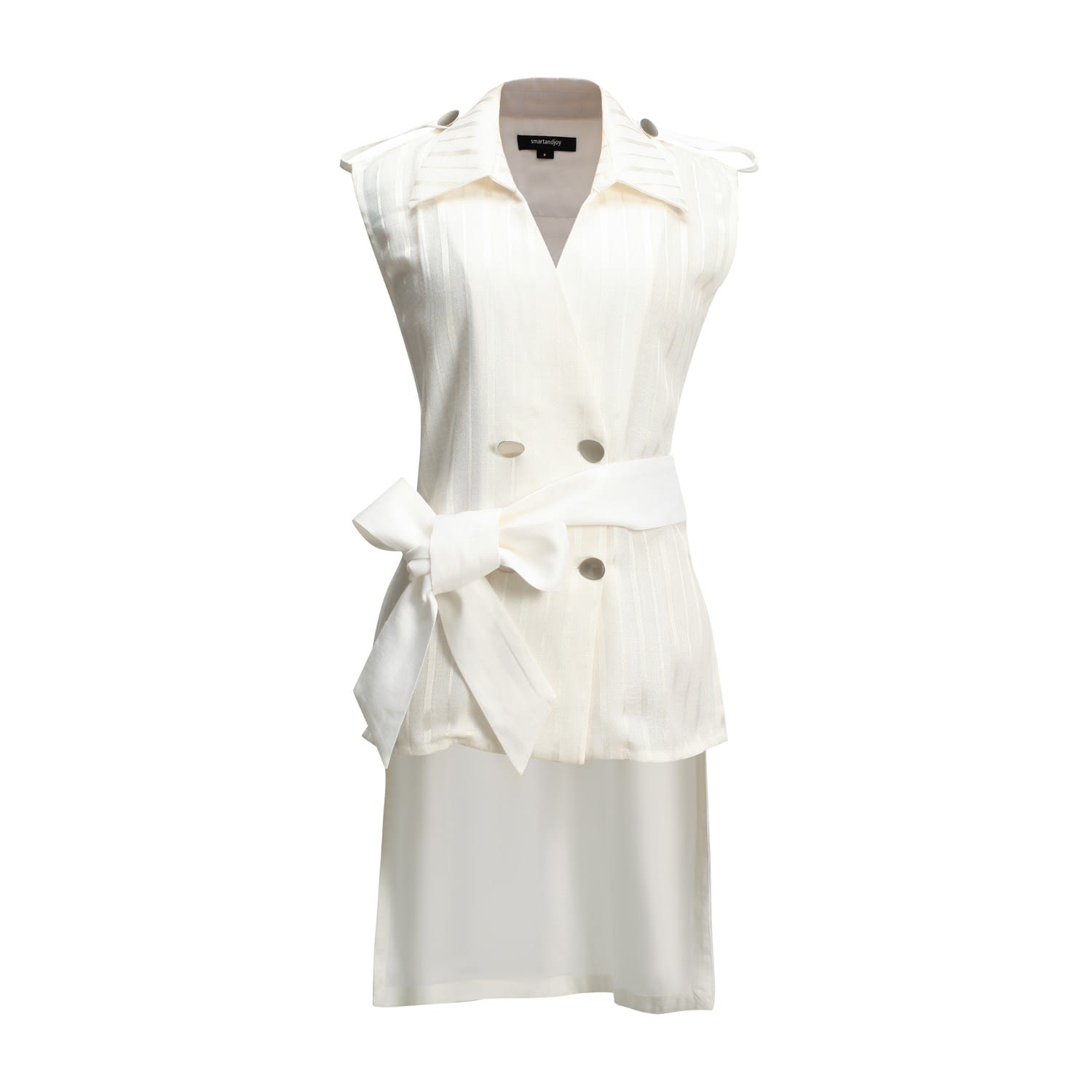 Smart And Joy Women's White Long Bi-material Tailored Waistcoat