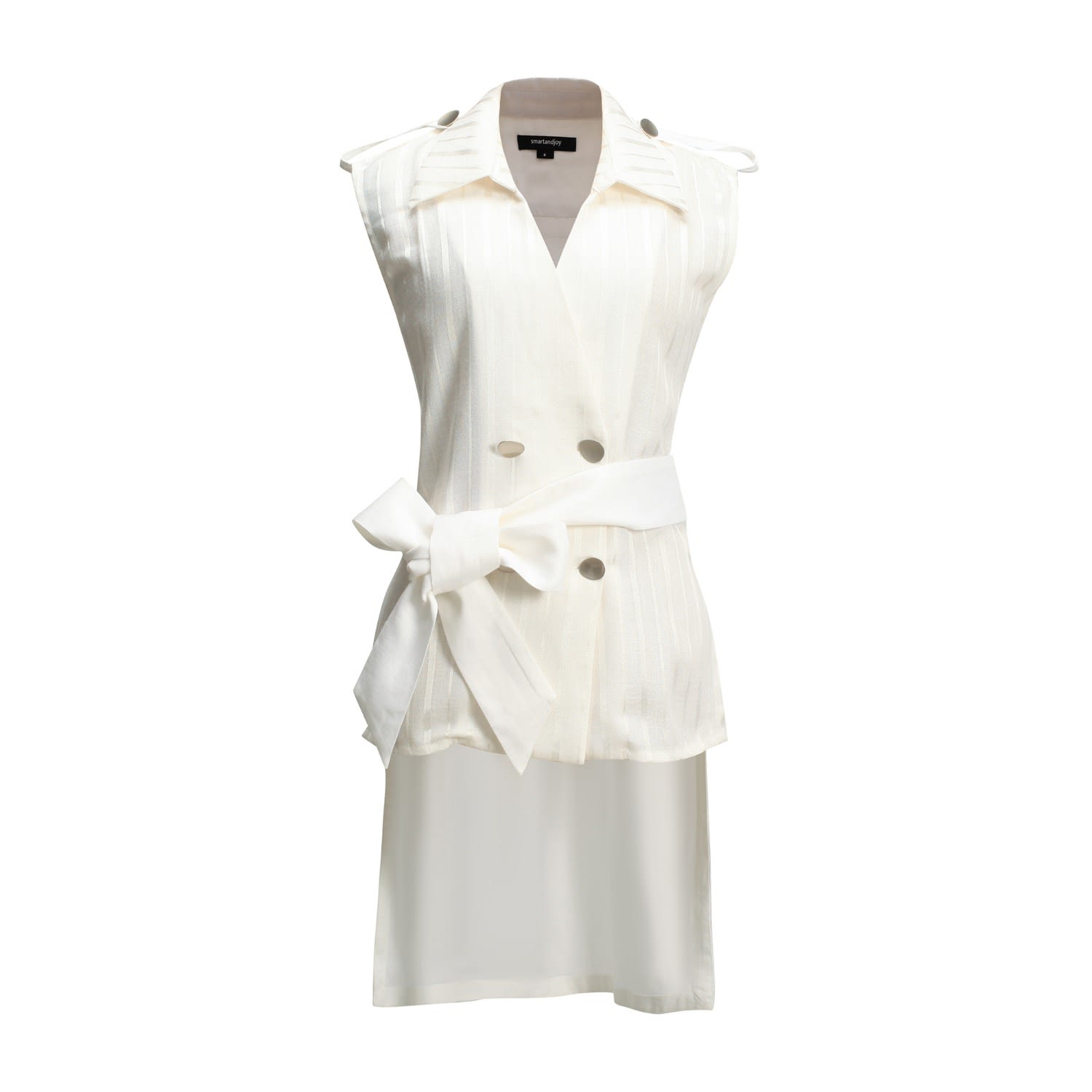 Smart And Joy Women's White Long Bi-material Tailored Waistcoat In White