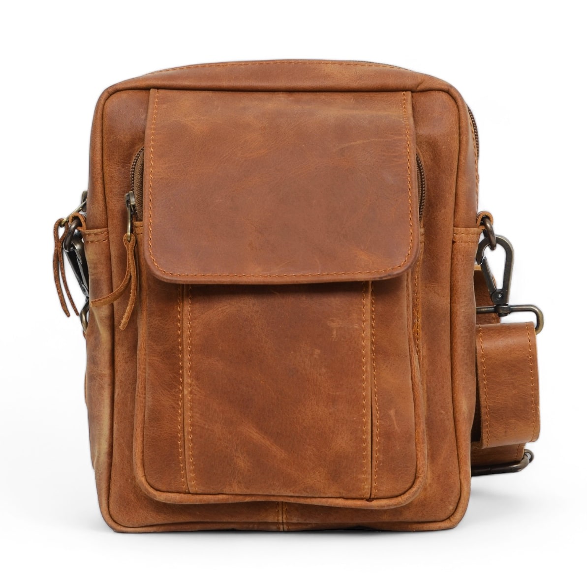 Hides Leather Co. Men's Brown Handmade Leather Satchel Bag, Compact Travel Crossbody Briefcase