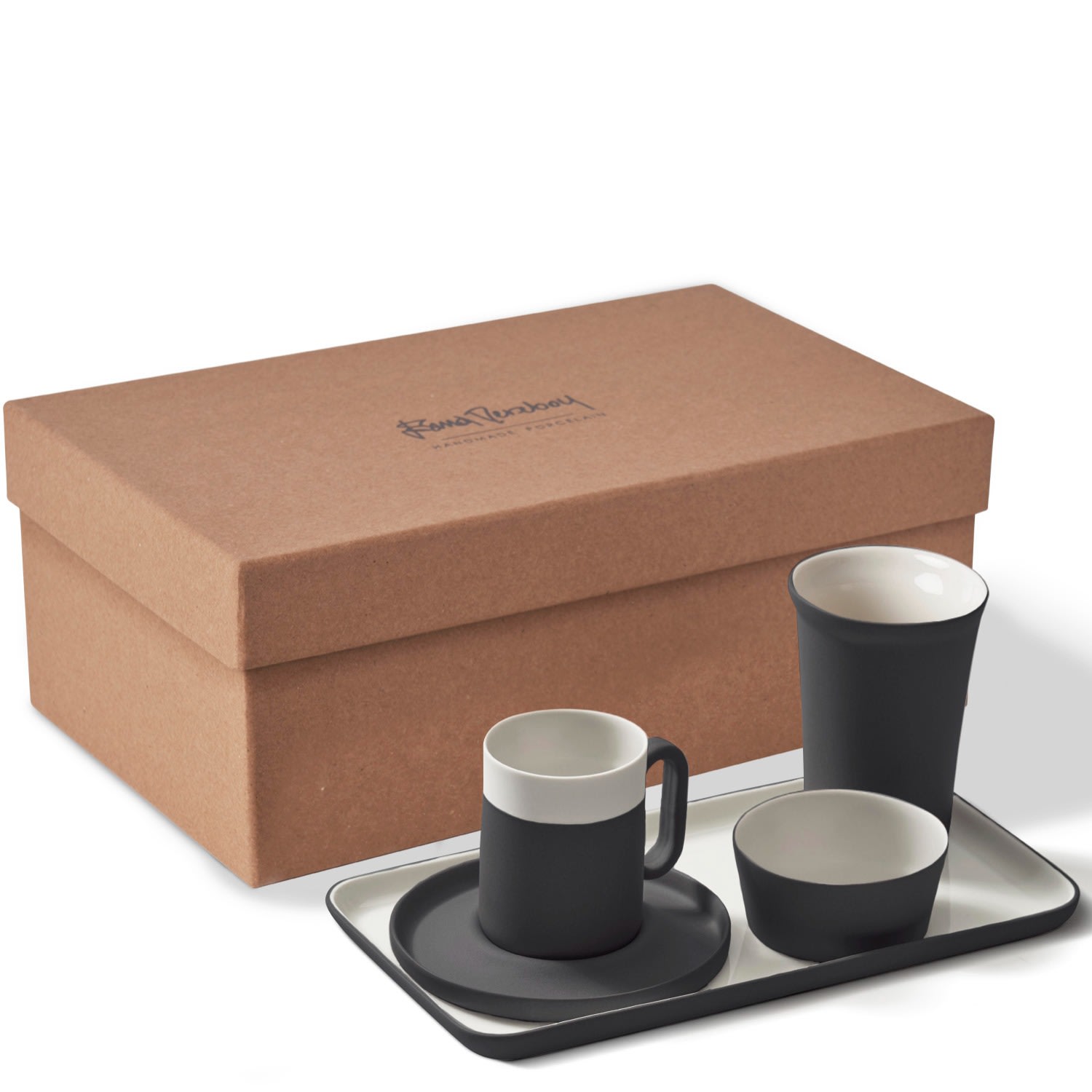 Capsule Espresso Cup With Rectangle Plate - Black & Ivory Esma Dereboy