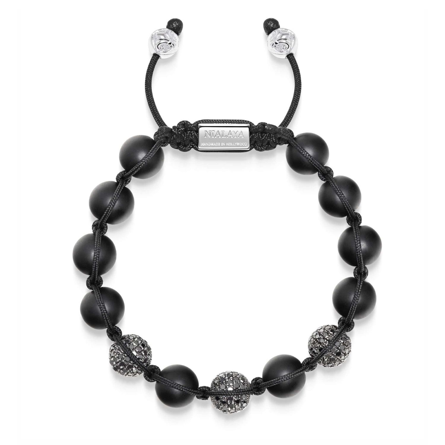 Nialaya Black / Silver Men's Trio Black Diamond Beaded Bracelet With Matte Onyx And Sterling Silver In Multi