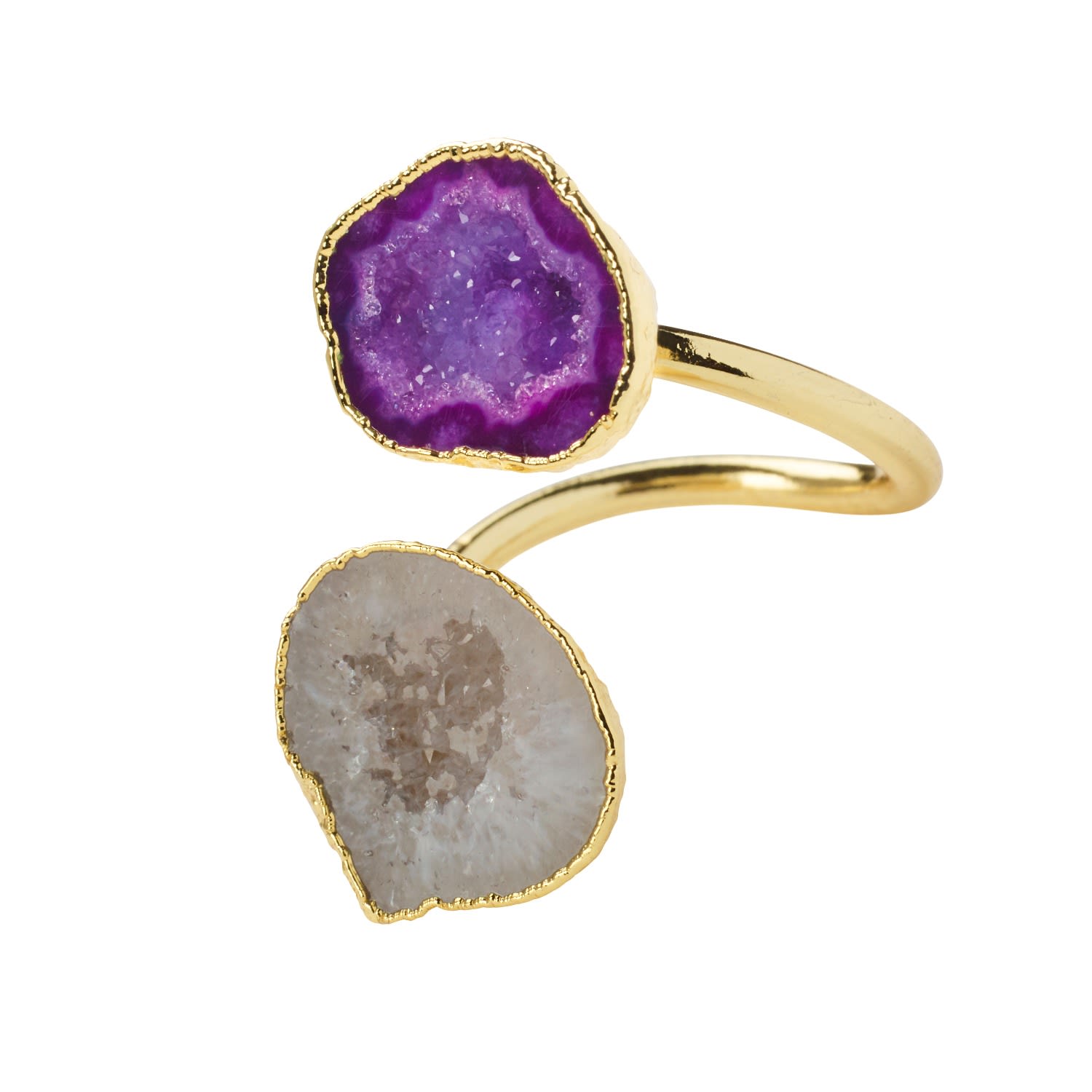 Women’s Gold / Pink / Purple Purple White Duo Crystal Adjustable Gold Ring Yaa Yaa London