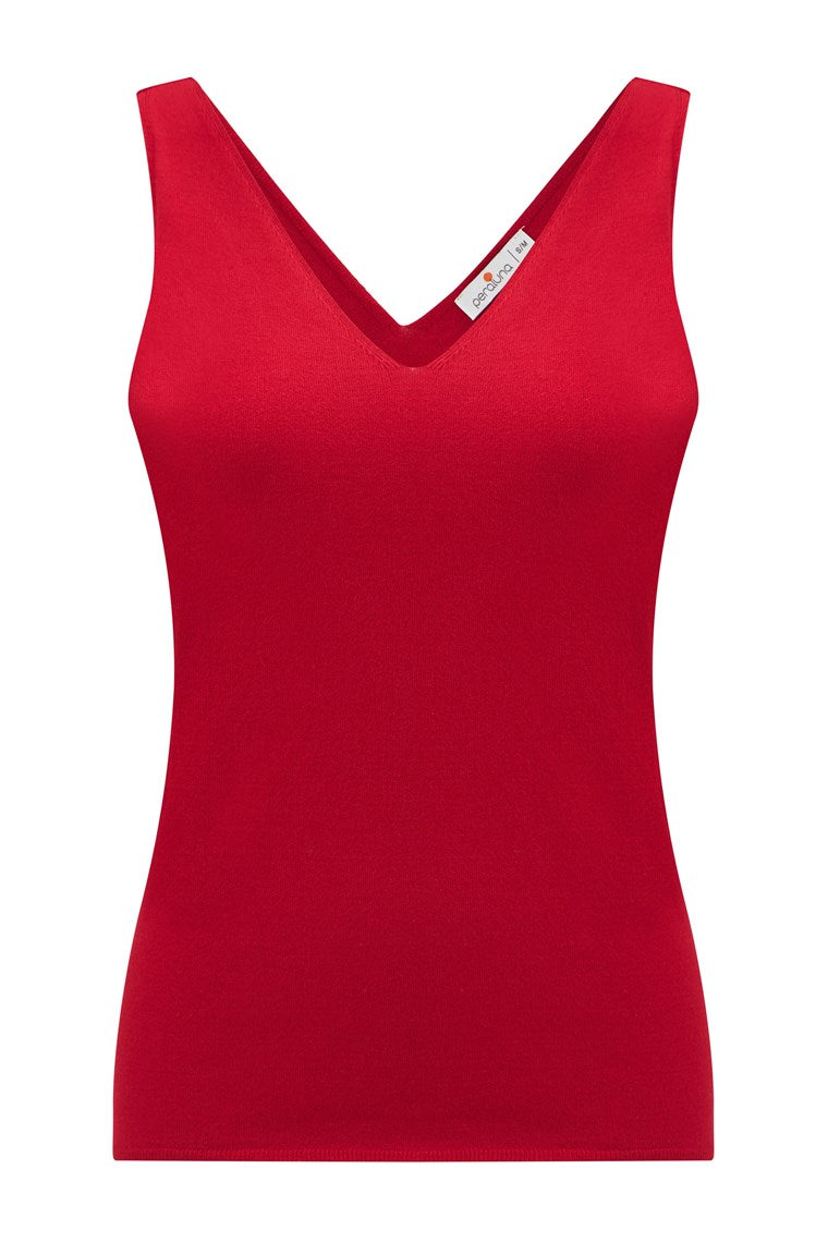 Peraluna Women's Ruby Top V-neck Fine Knit Tank Top In Red In Red