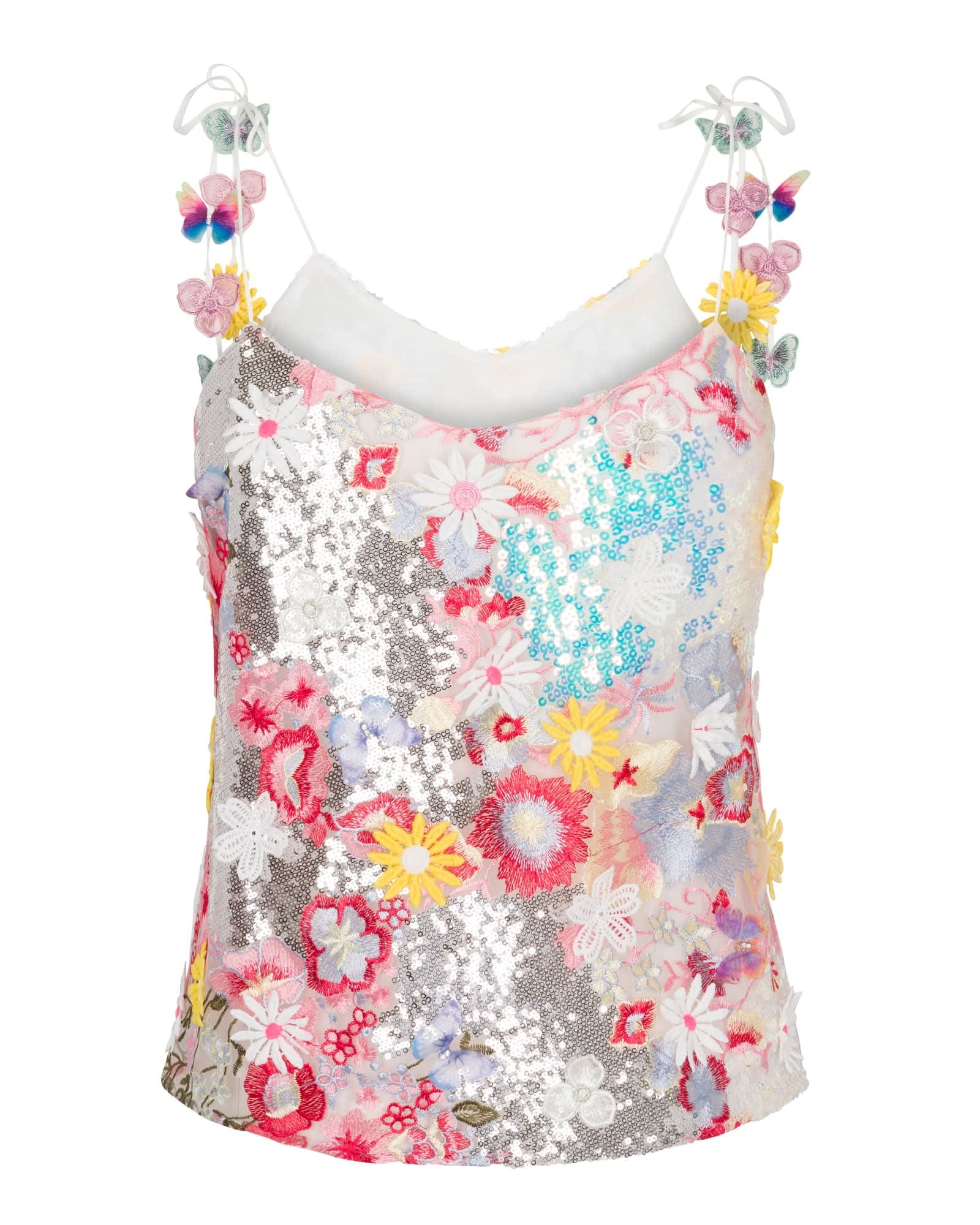 River Island Floral Embellished Cami Top in Natural