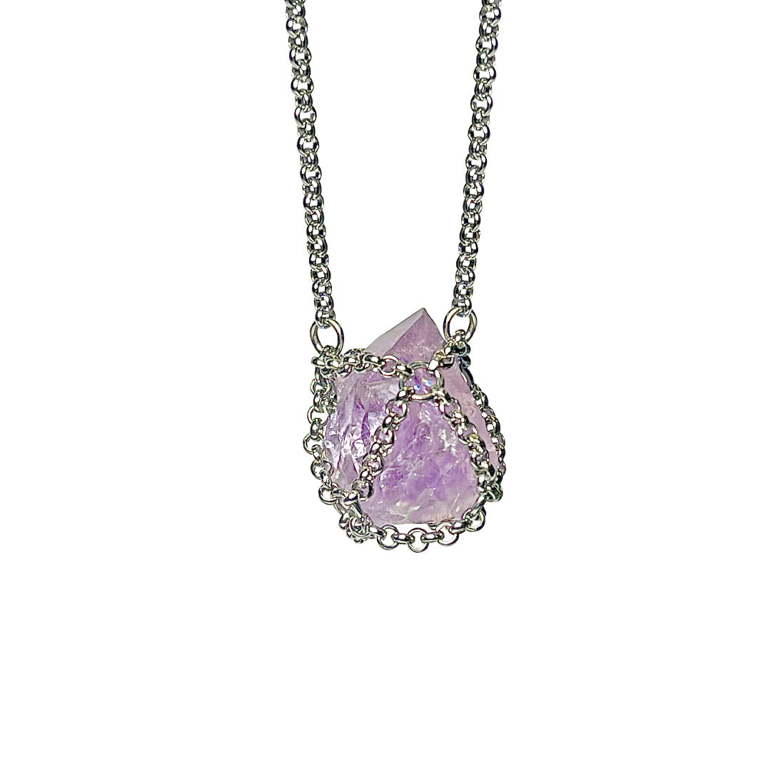 Women’s Pink / Purple / Silver Caged Amethyst Gemstone Necklace Mhart