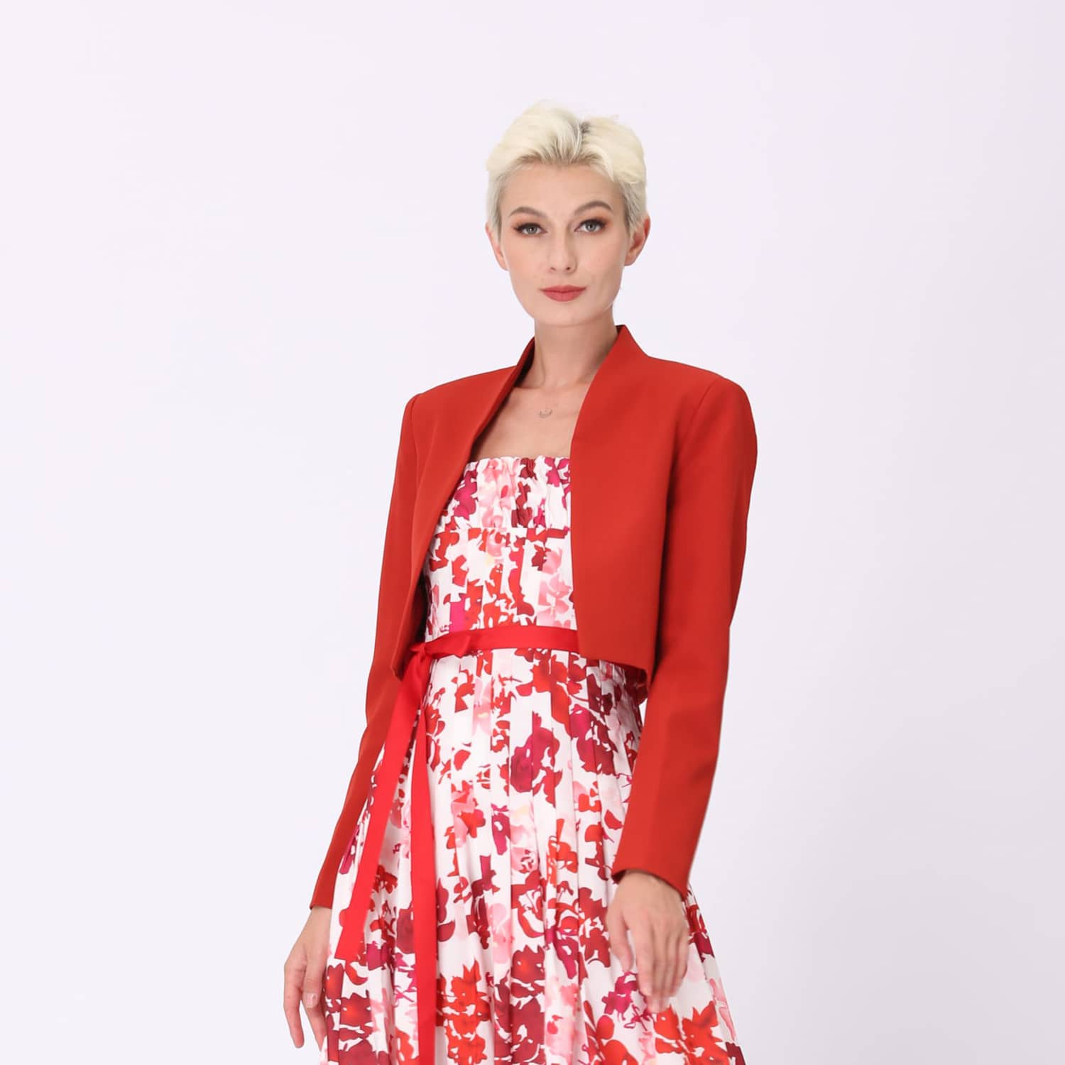 short dress jacket Red Faux Leather Collared Short Sleeve Belted Jacket Dress