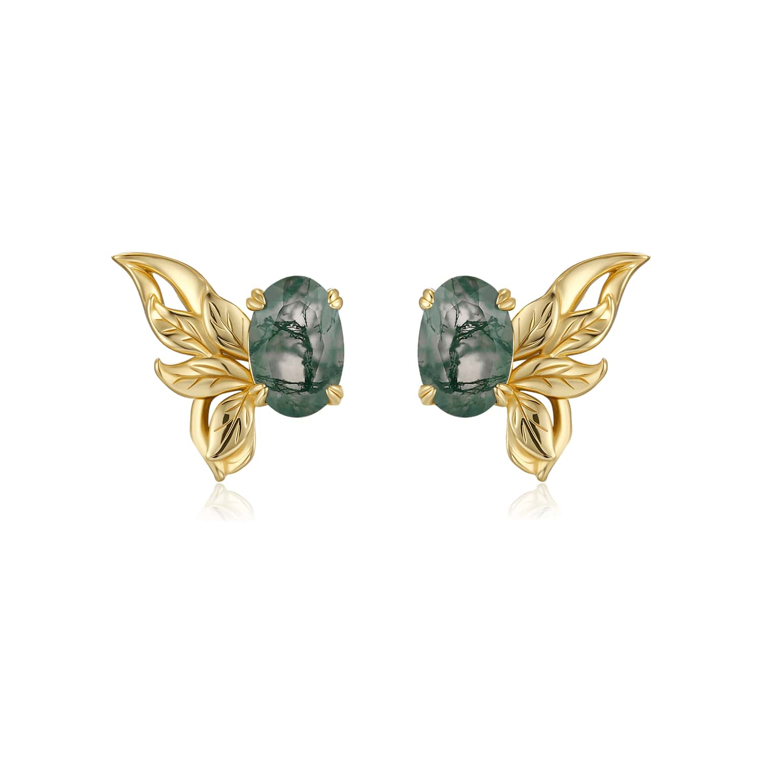 Azura Jewelry New York Women's Sylphae Fairie Moss Agate Earrings Yellow Gold Vermeil In Gold