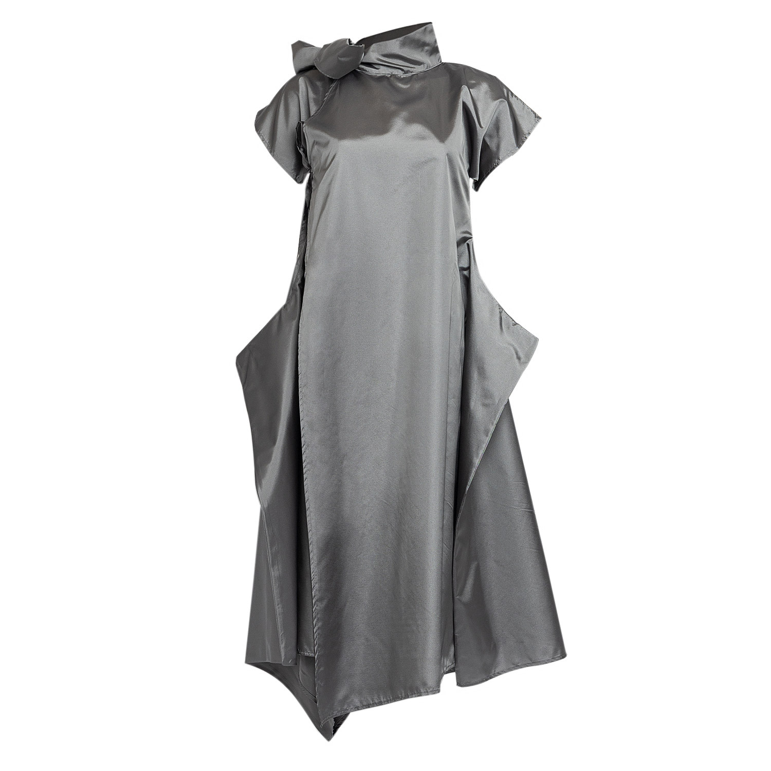 Bianca Popp Women's Halves Shoulder Ribbon Asymmetrical Dress In Silver Taffeta In Silver
