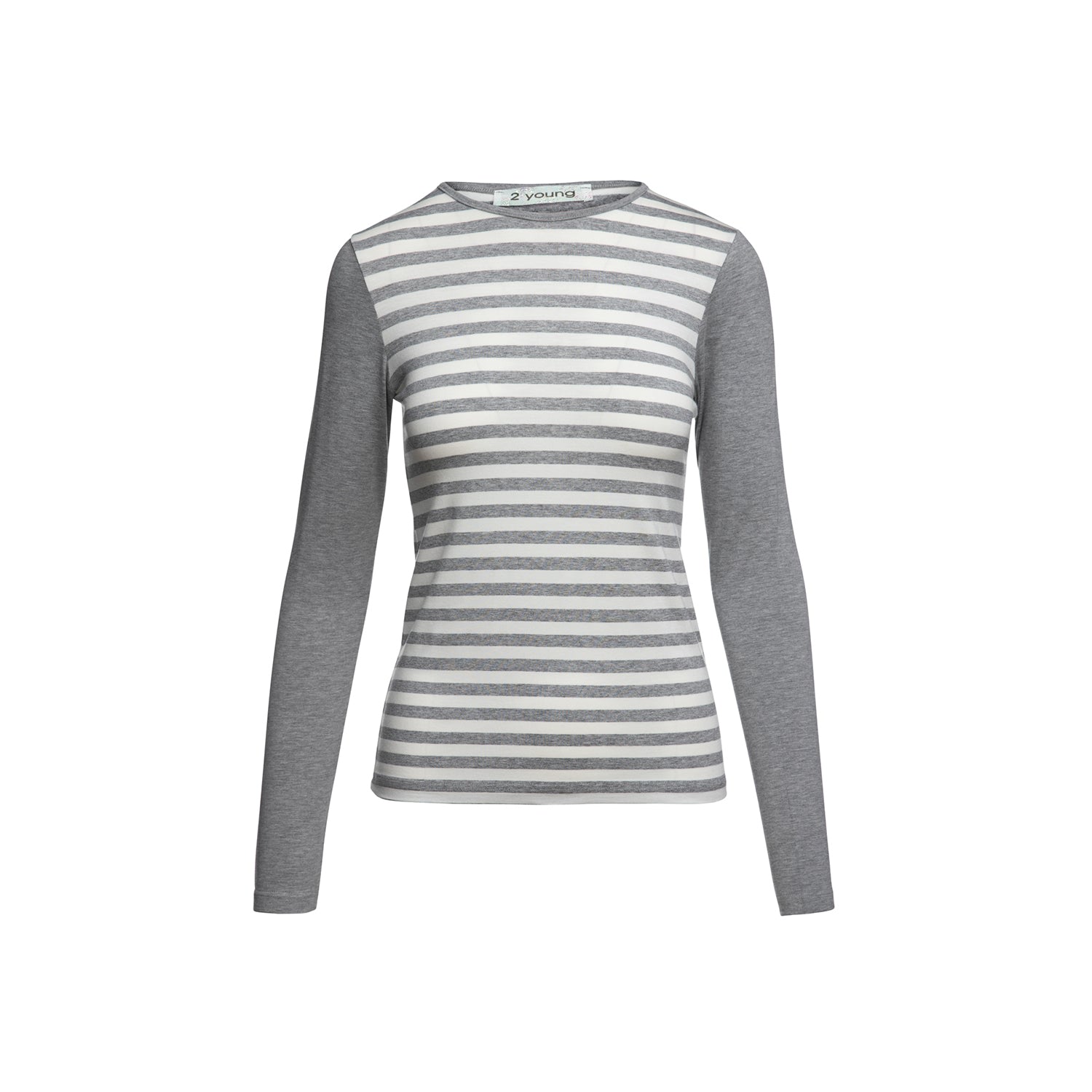 Conquista Women's Grey Long Sleeve Stripe Top In Grey