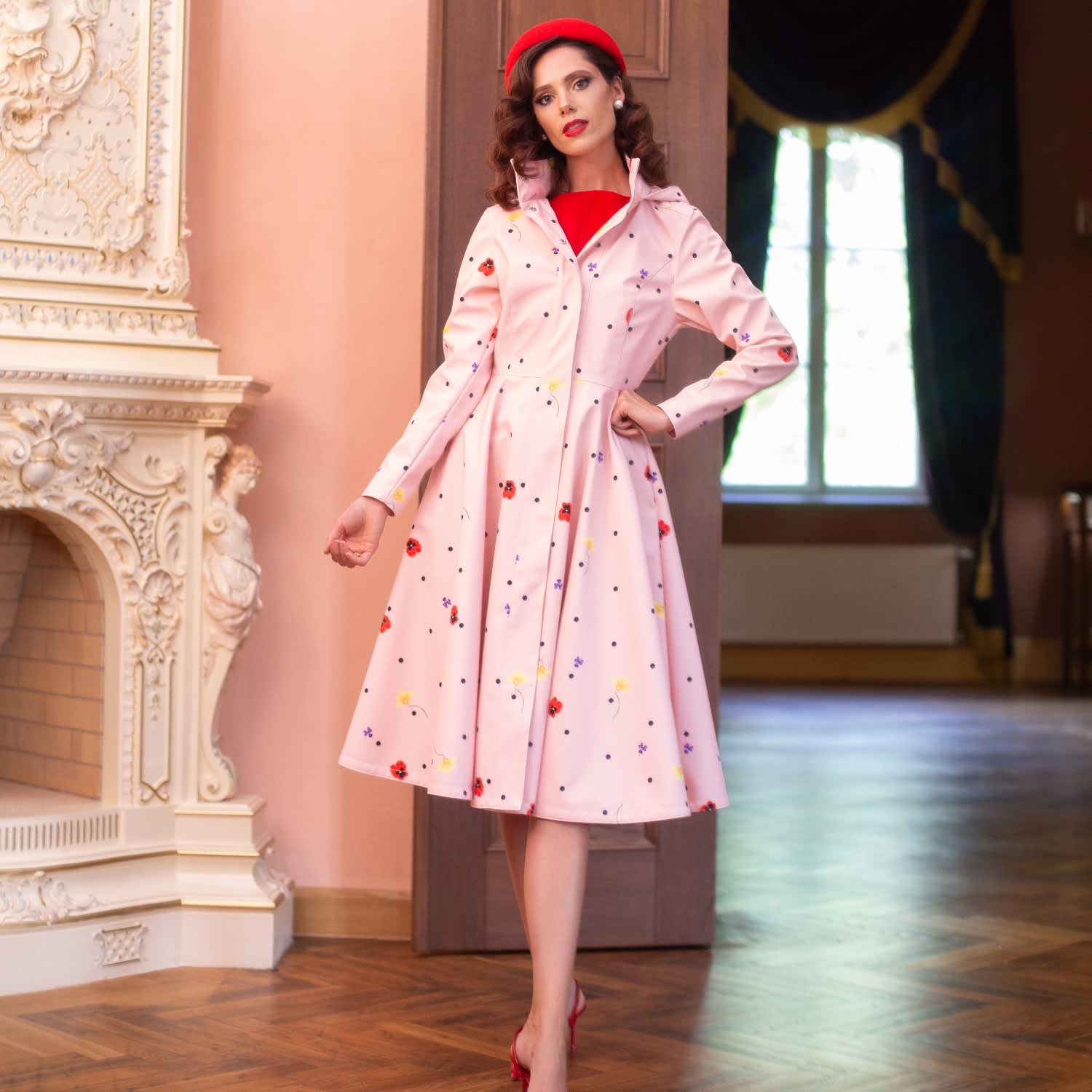 Fitted Flared Coat With A-Line Skirt In Pink: Cotton Candy