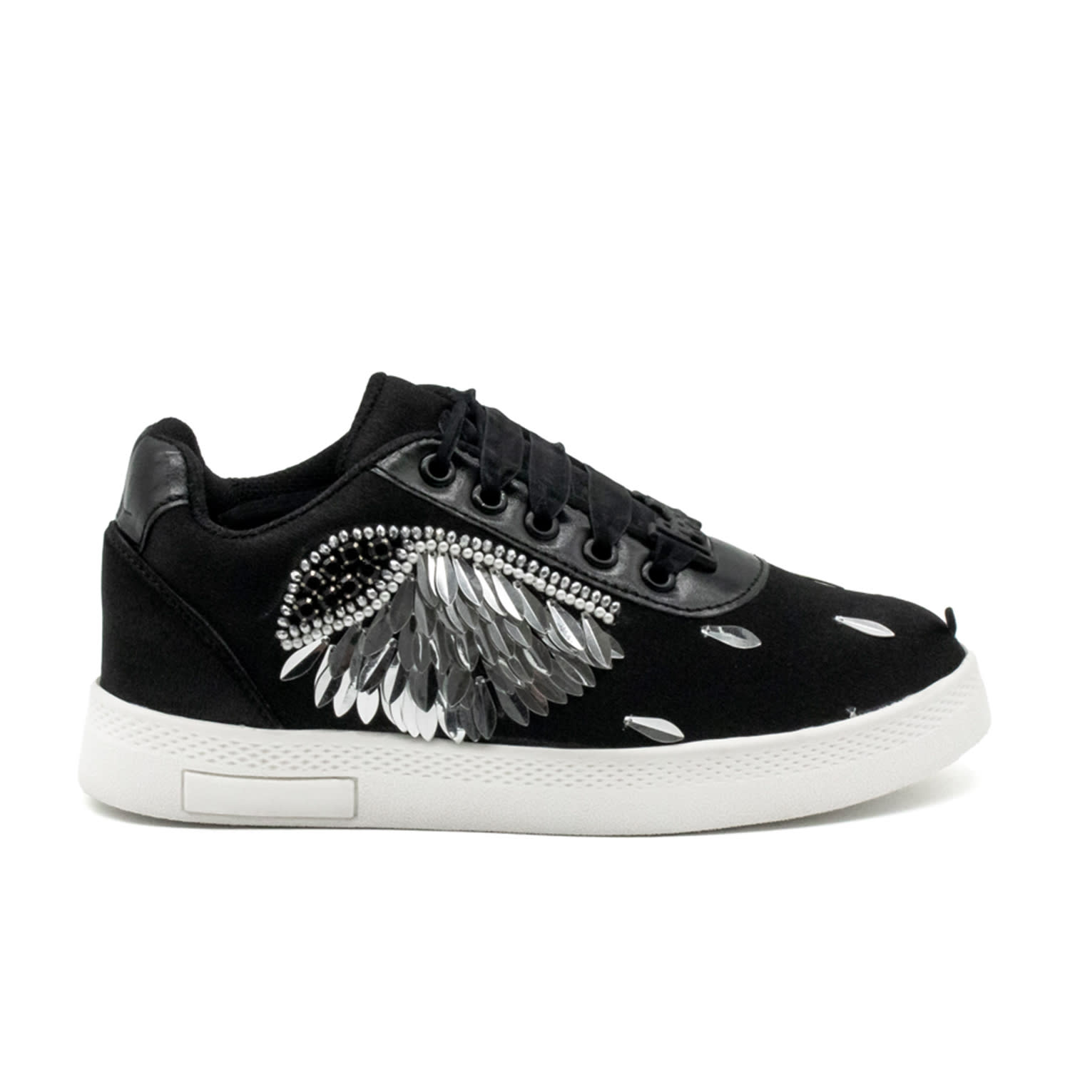 Rettrose Women's Alina Luxury Black Satin Handmade Embellished Tennis Shoe In Black