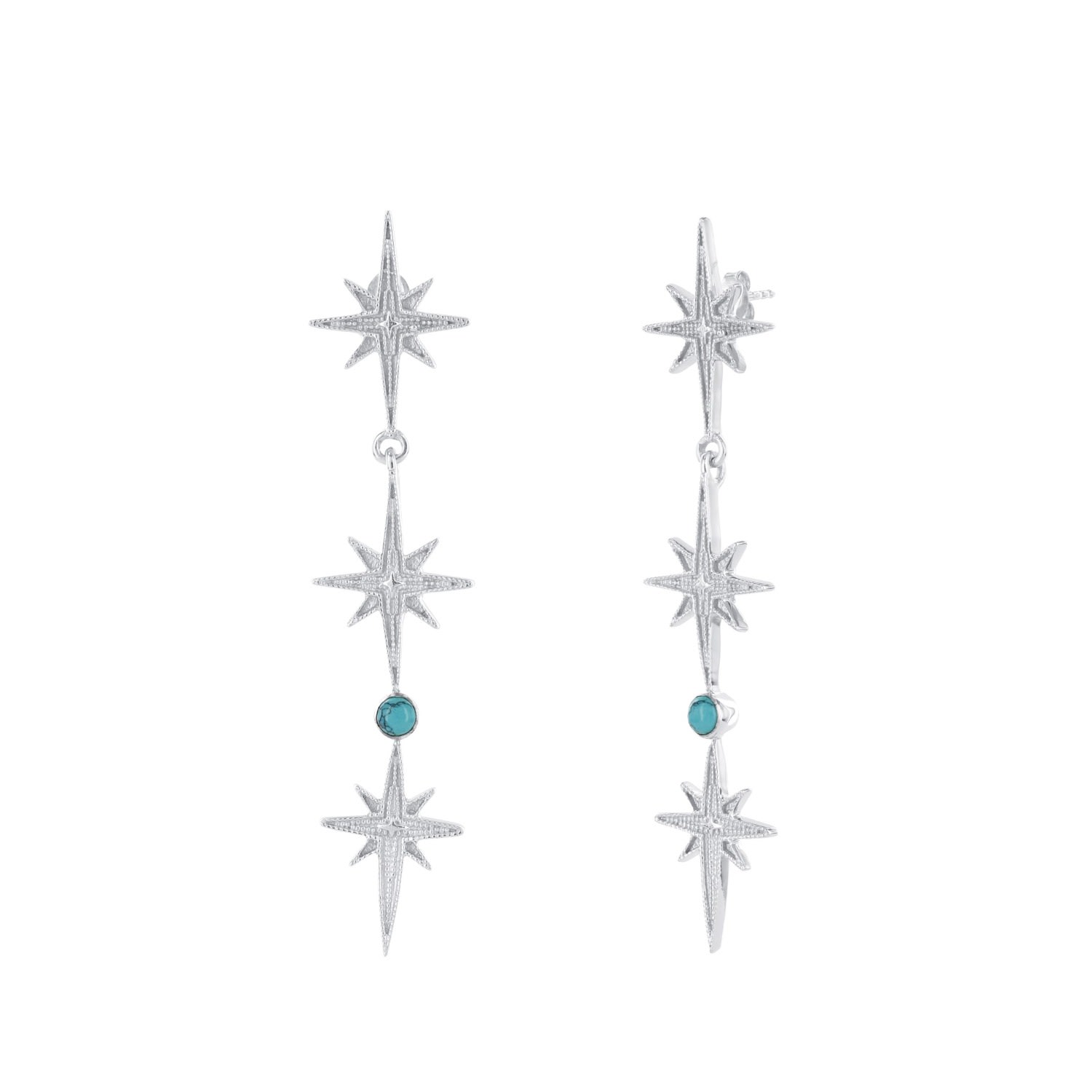 Women’s Turquoise Triple Star Earrings Sterling Silver Wolf and Zephyr