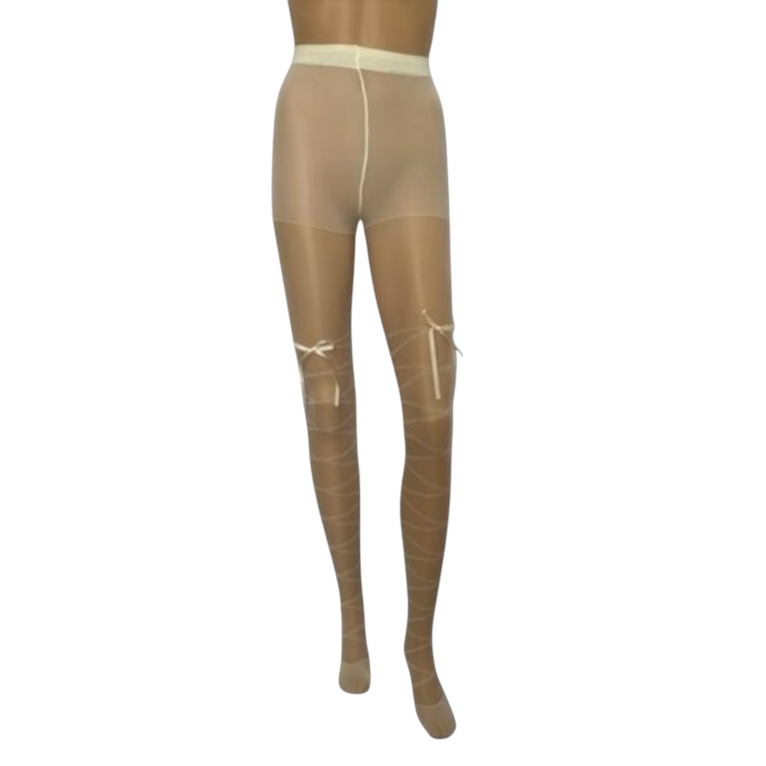 High Heel Jungle By Kathryn Eisman Women's White Satin Bow Lace Up  Tights Ivory