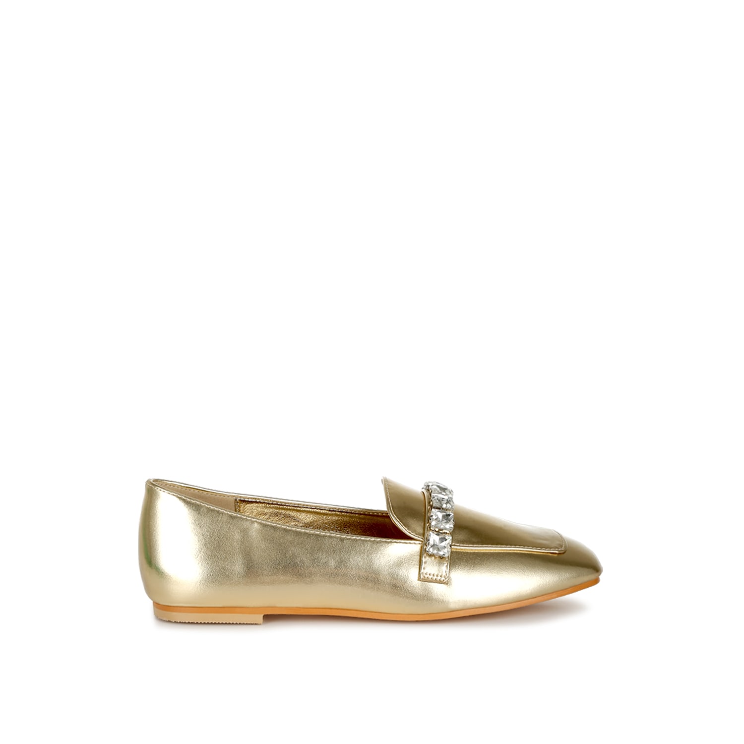 Rag & Co Women's Celosia Metallic Diamante Strap Loafers In Gold In Gold