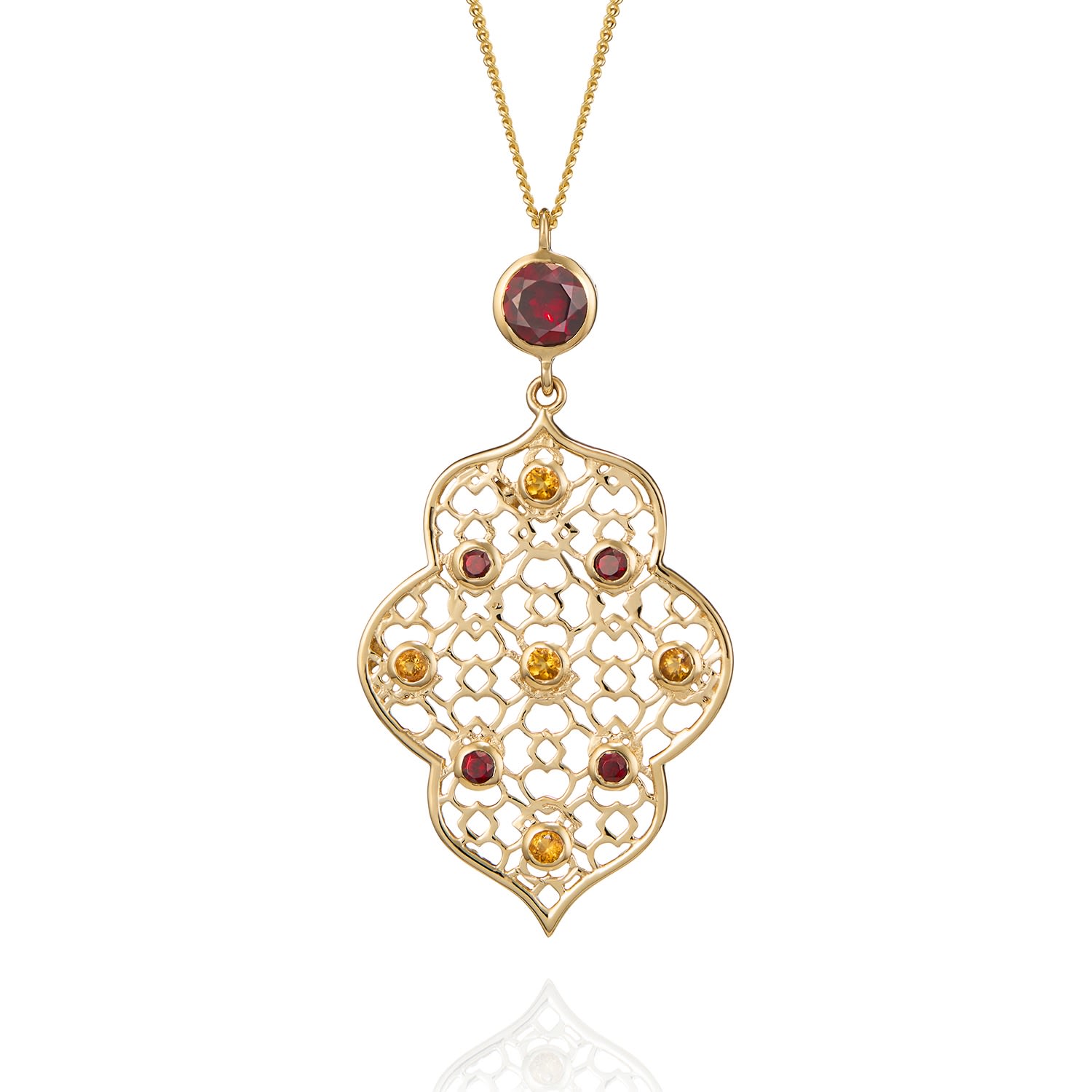 Women’s Gold Filigree Pendant In Garnet & Citrine Augustine Jewels