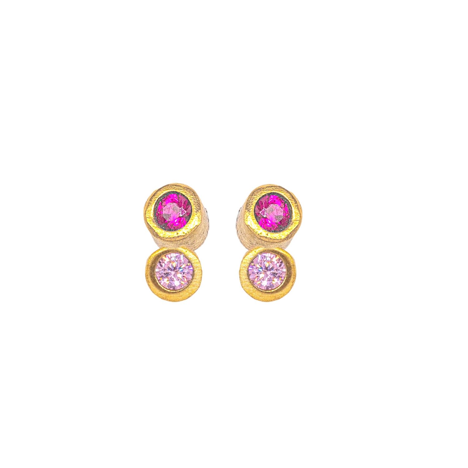 Women’s Gold Disco Dot Ruby And Pink Sapphire Stud Earrings Lily Flo Jewellery