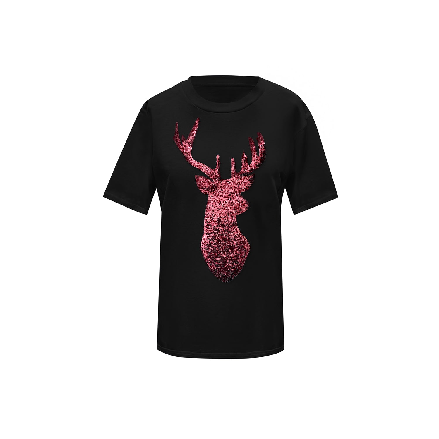 Toma Women's Red Reindeer Christmas Sequin Black T-shirt In Black
