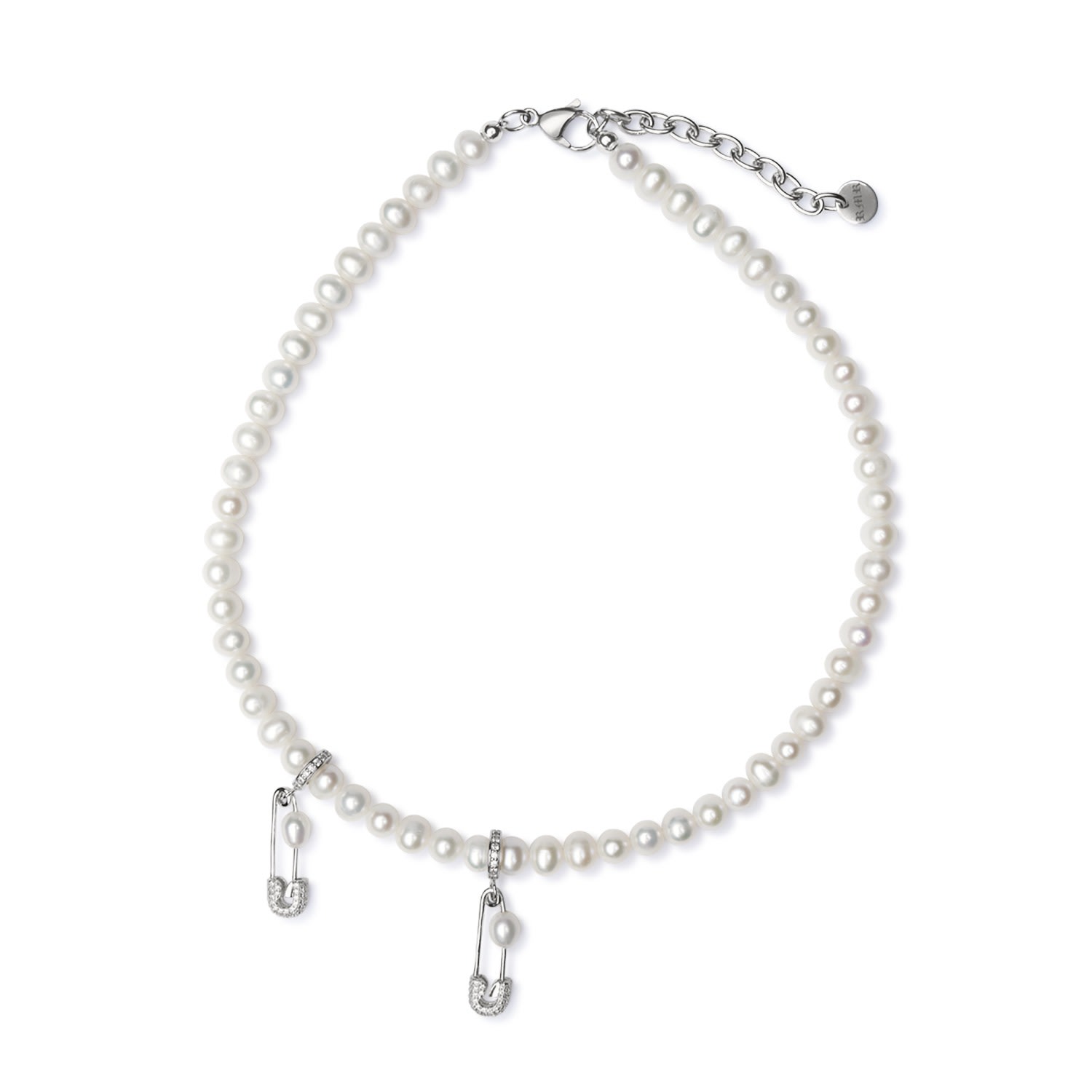 Men’s White / Silver Dbl Pin Through My Pearl Choker Rimor