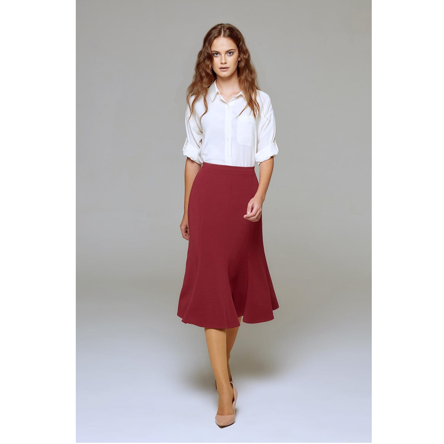 Lucy Wool Midi Skirt In Berry | Rumour 