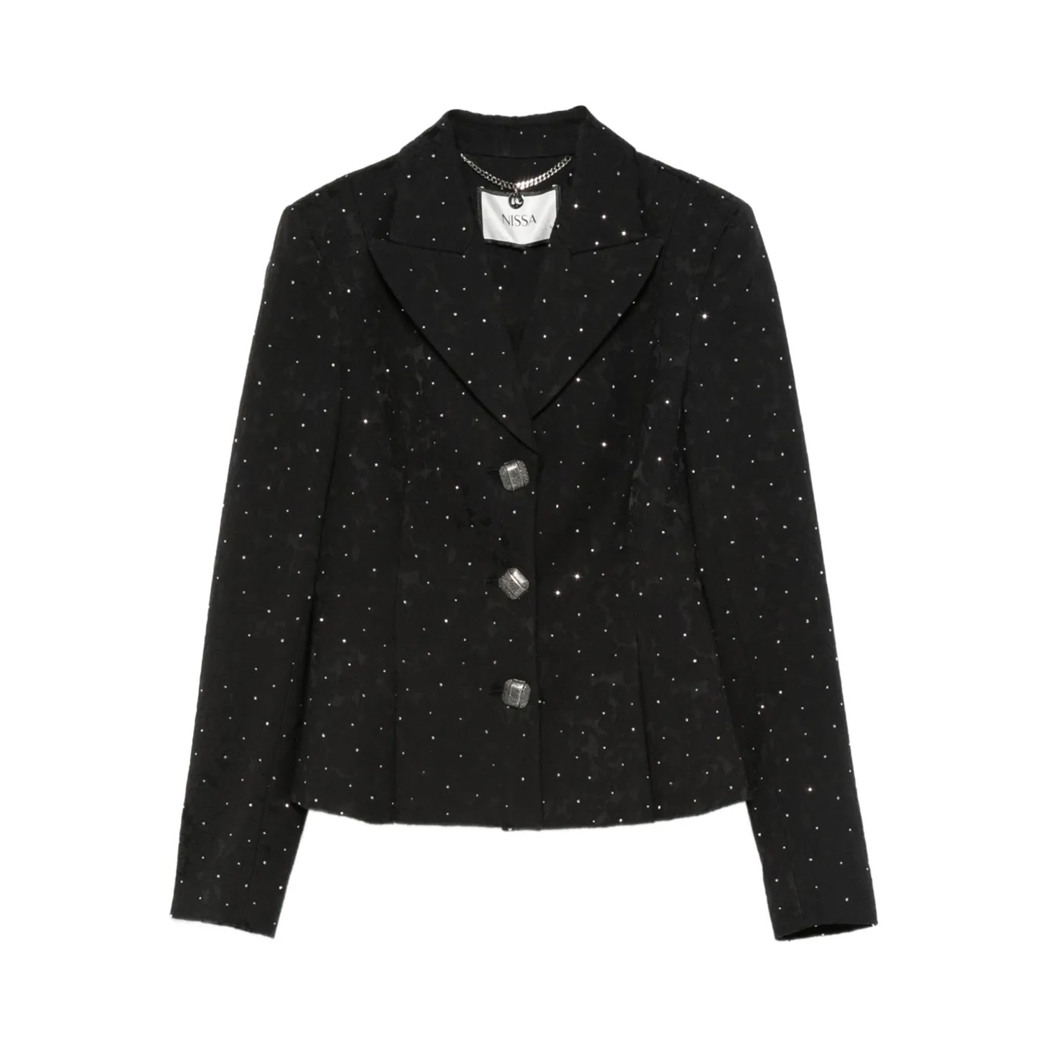 Nissa Women's Black Rhinestone-embellished Brocarde Blazer