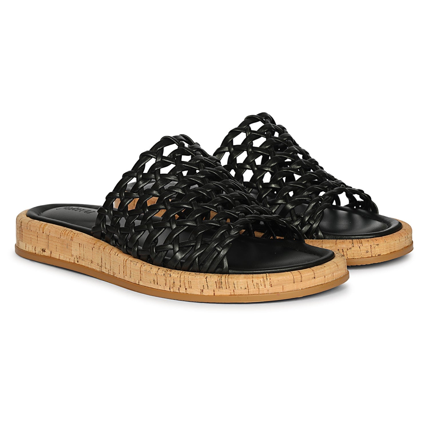 Jelavu Cloud Woven Leather Cork Slide Sandal In Black